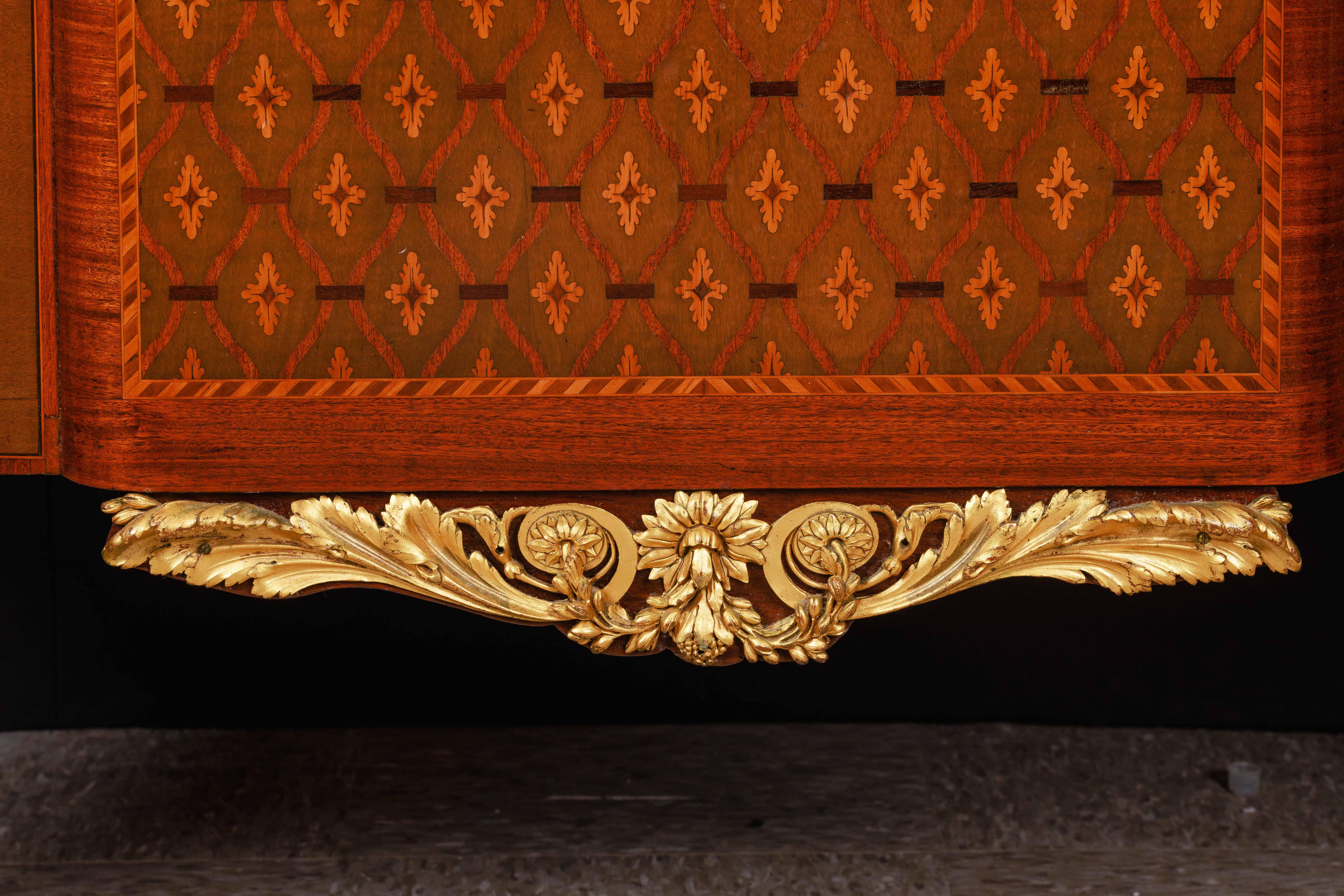 French Louis XVI Style Ormolu-Mounted Marquetry and Parquetry Commode For Sale 6