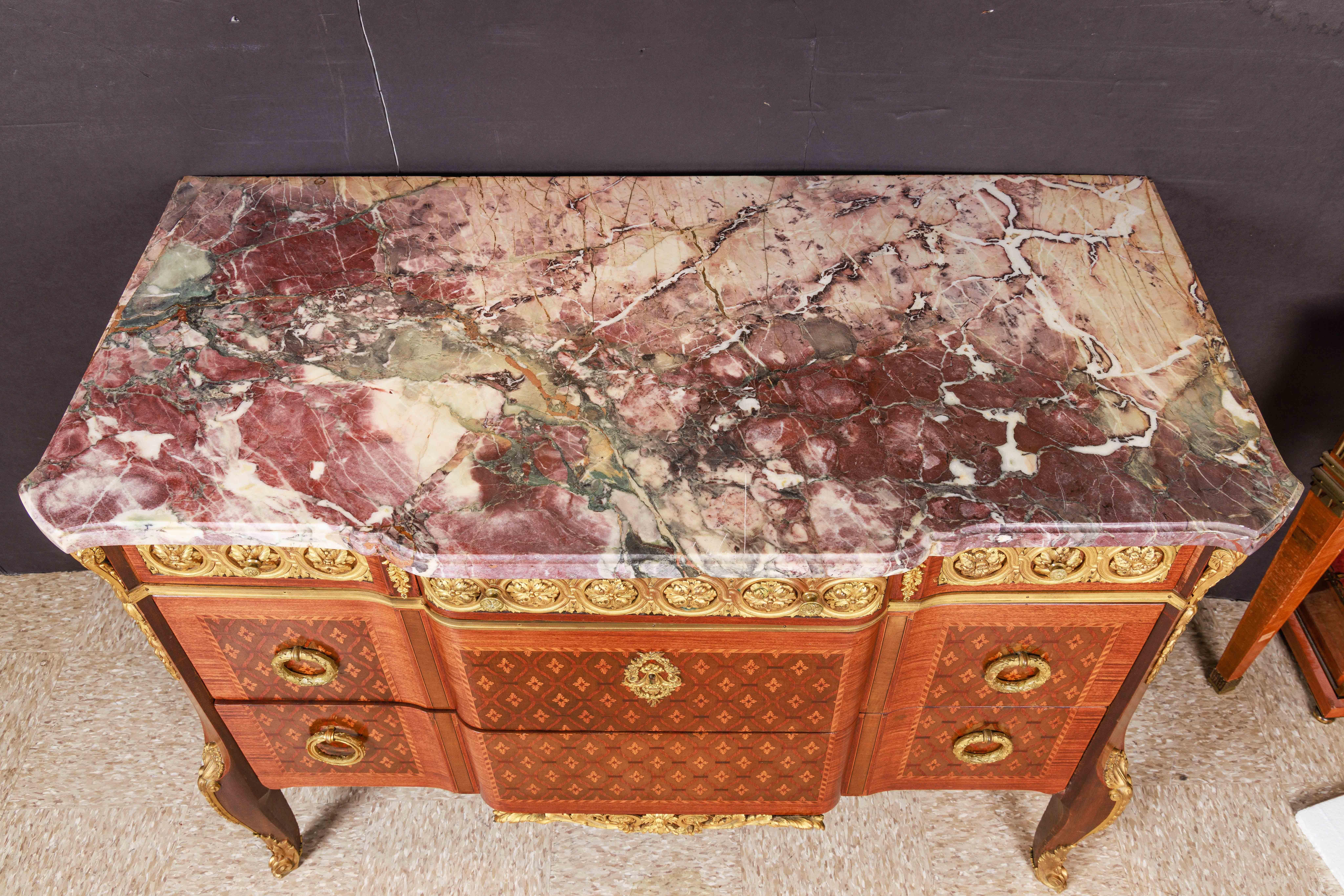 French Louis XVI Style Ormolu-Mounted Marquetry and Parquetry Commode For Sale 8