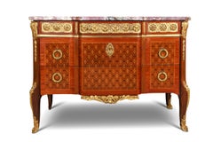 French Louis XVI Style Ormolu-Mounted Marquetry and Parquetry Commode
