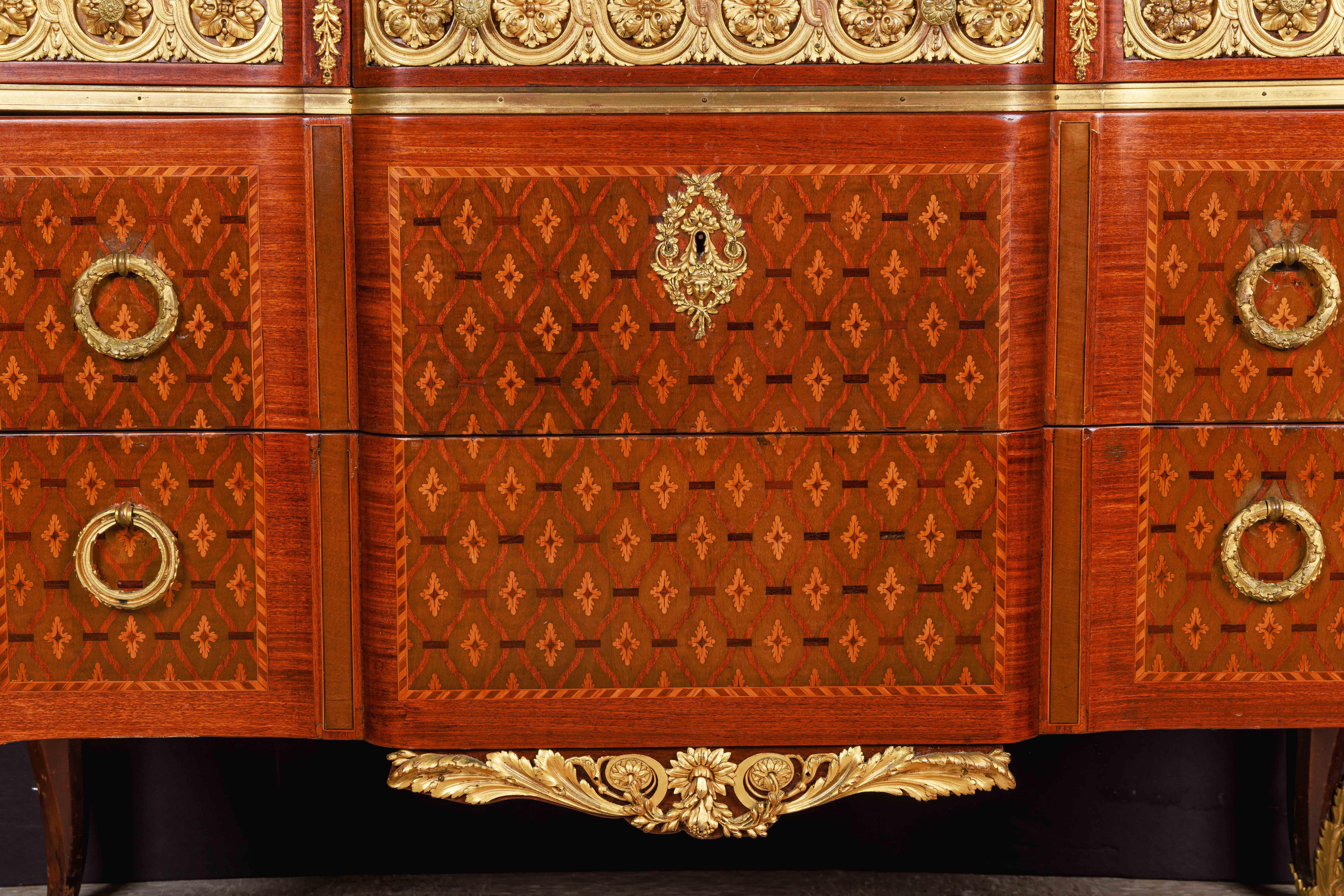 Napoleon III French Louis XVI Style Ormolu-Mounted Marquetry and Parquetry Commode For Sale
