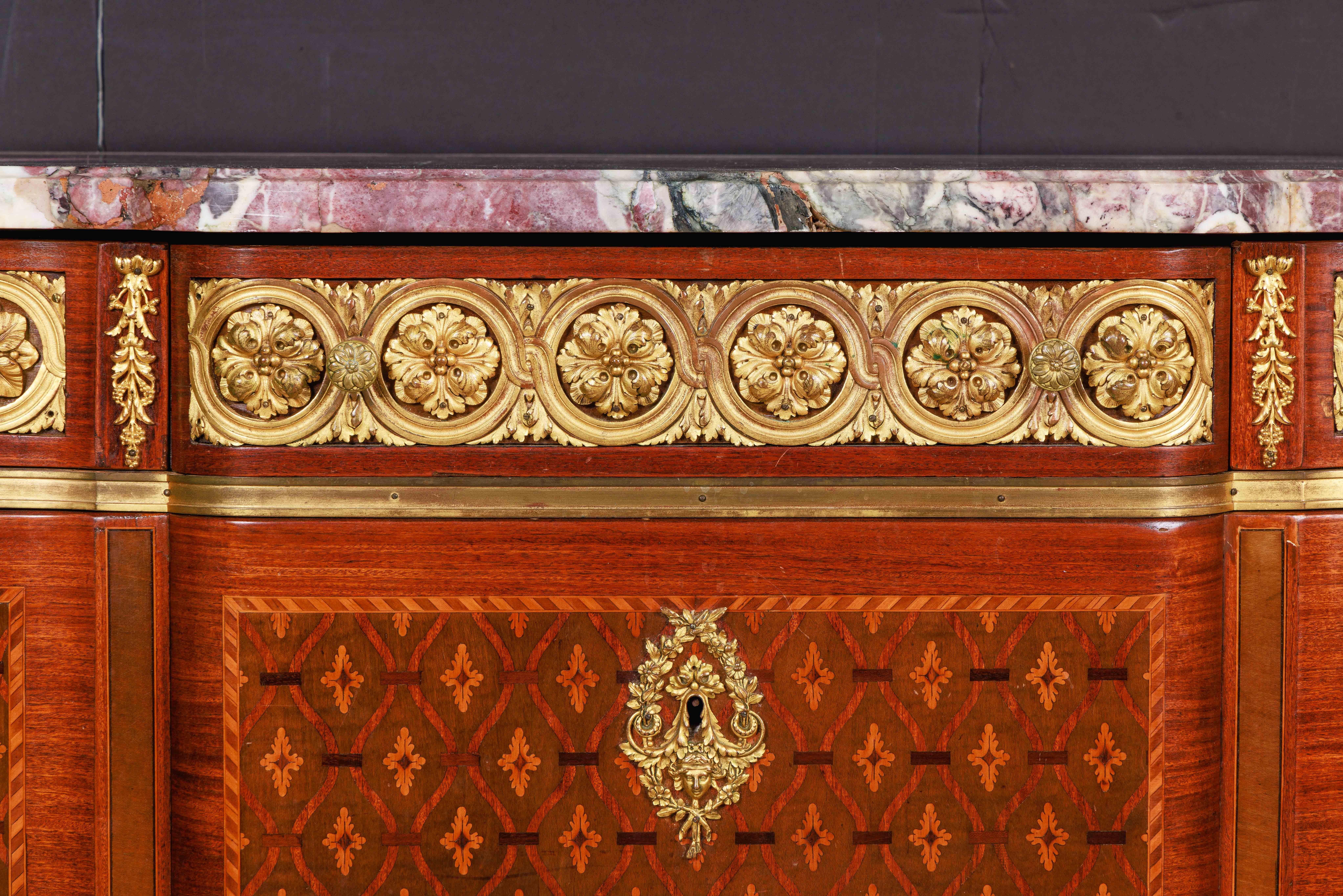French Louis XVI Style Ormolu-Mounted Marquetry and Parquetry Commode In Good Condition For Sale In New York, NY