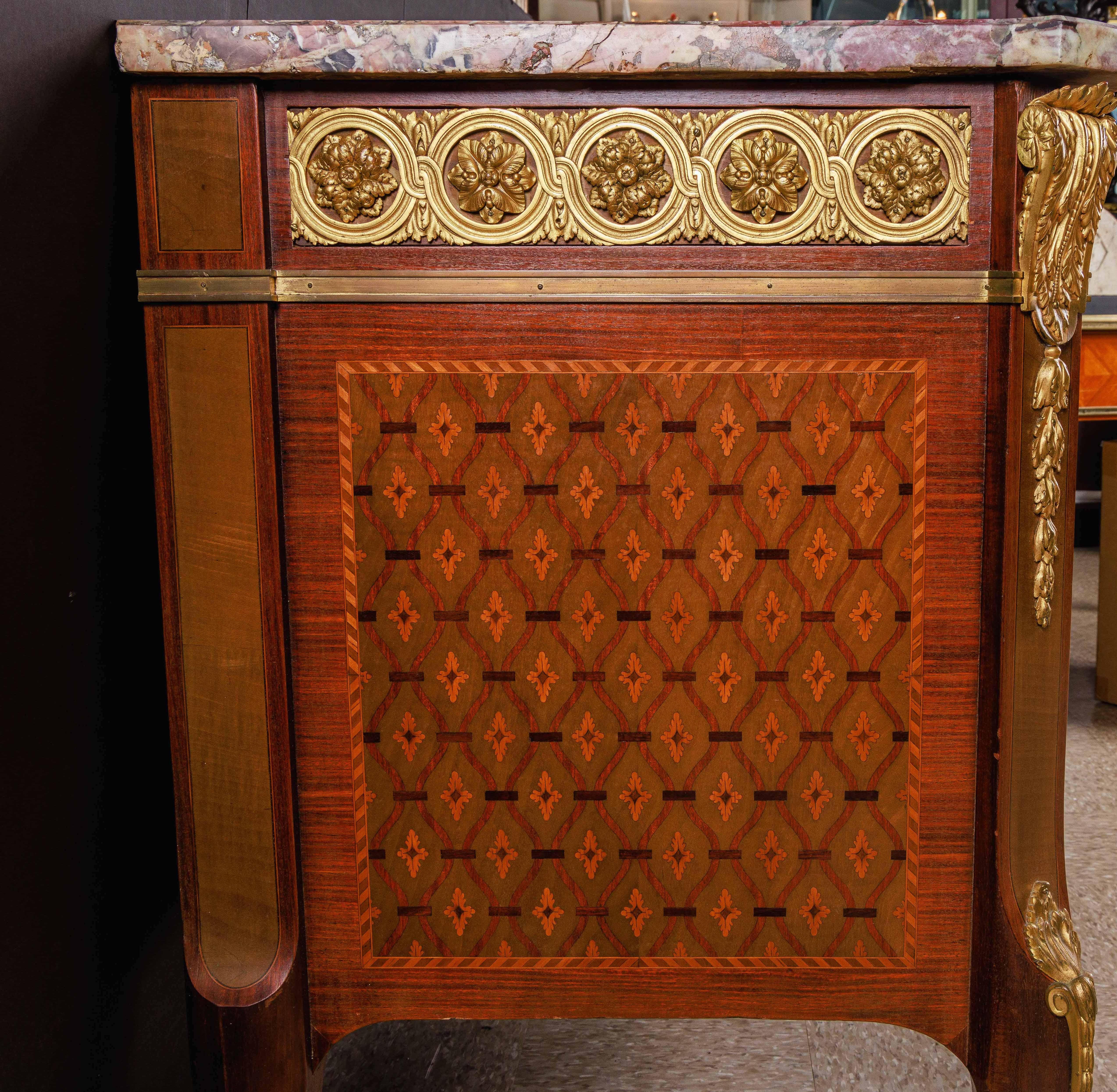 19th Century French Louis XVI Style Ormolu-Mounted Marquetry and Parquetry Commode For Sale