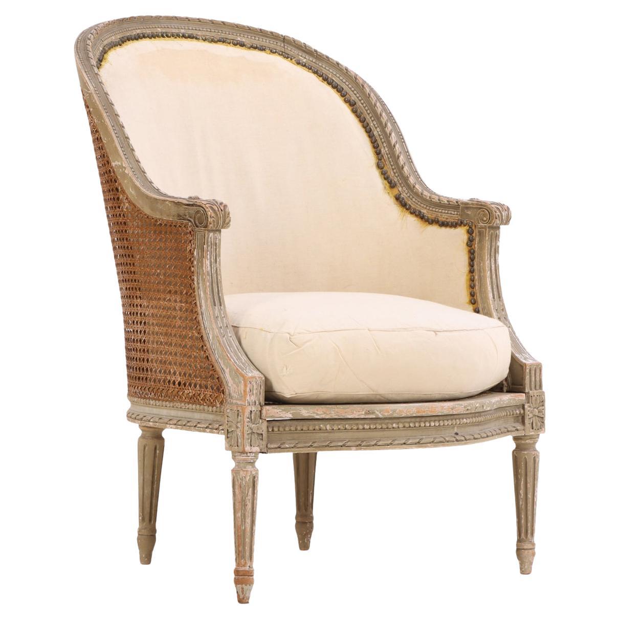 A French Louis XVI style Painted Bergere Chair, C. 1880. For Sale