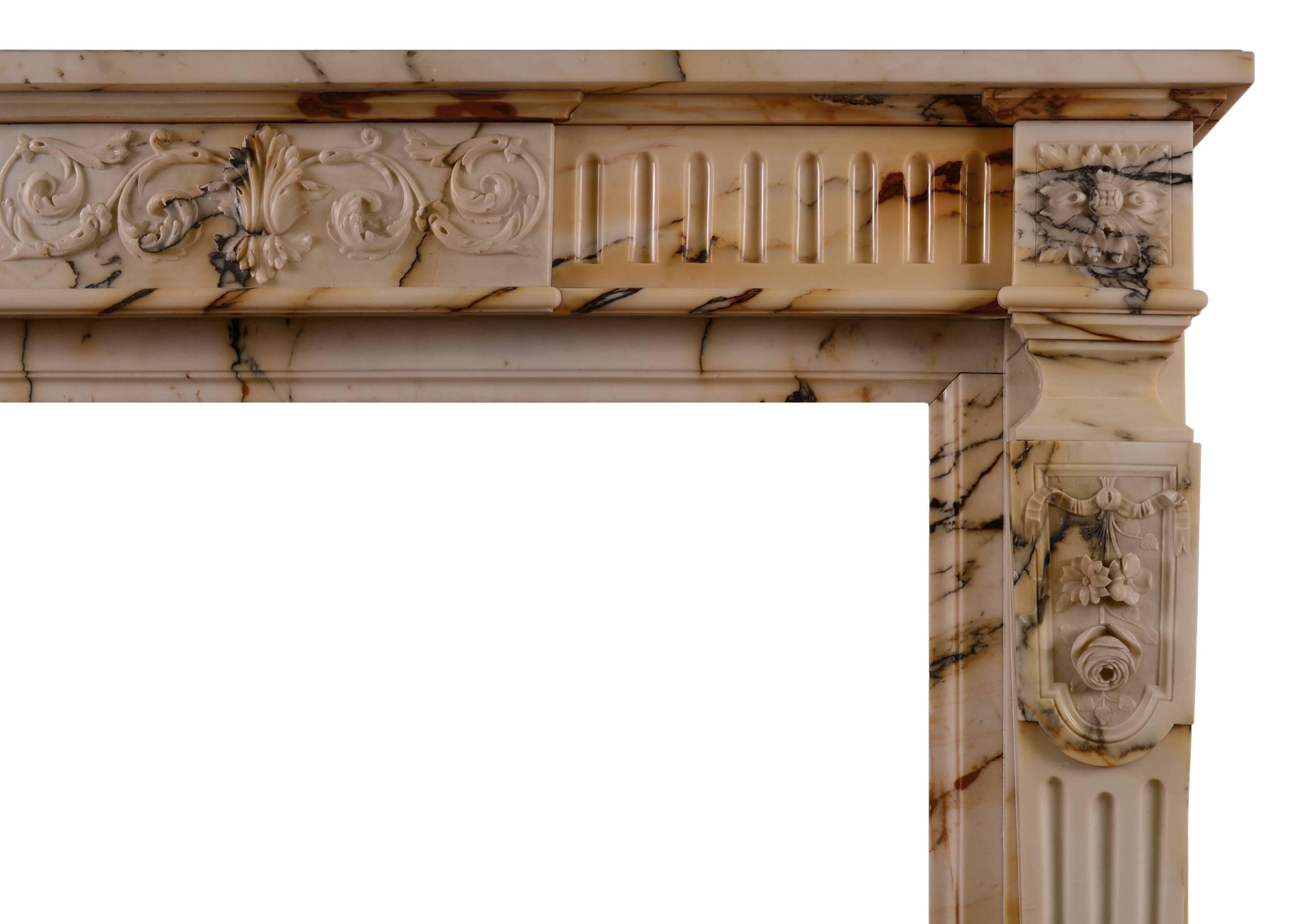 French Louis XVI Style Pavonazzo Marble Antique Fireplace In Good Condition For Sale In London, GB
