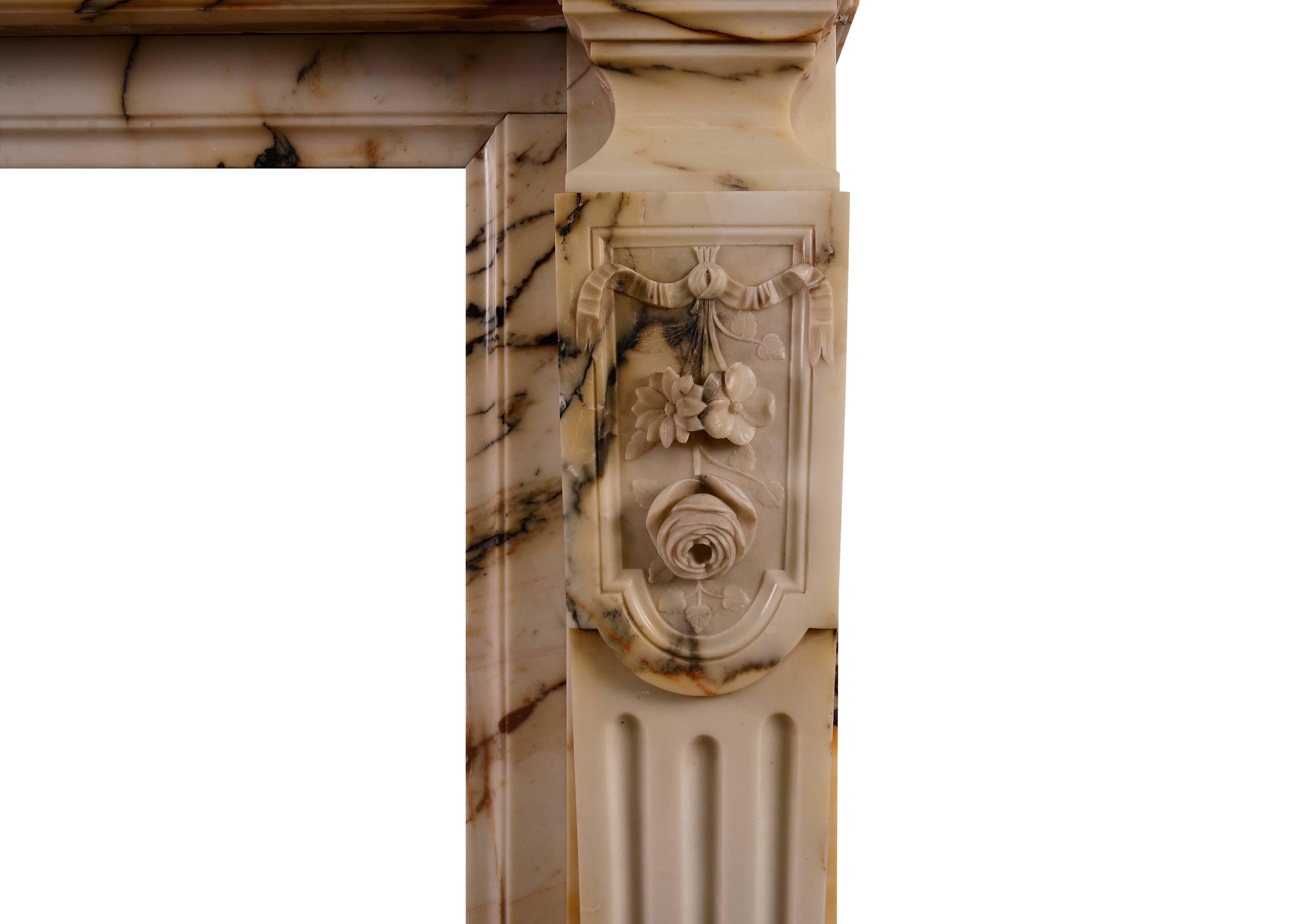 18th Century French Louis XVI Style Pavonazzo Marble Antique Fireplace For Sale
