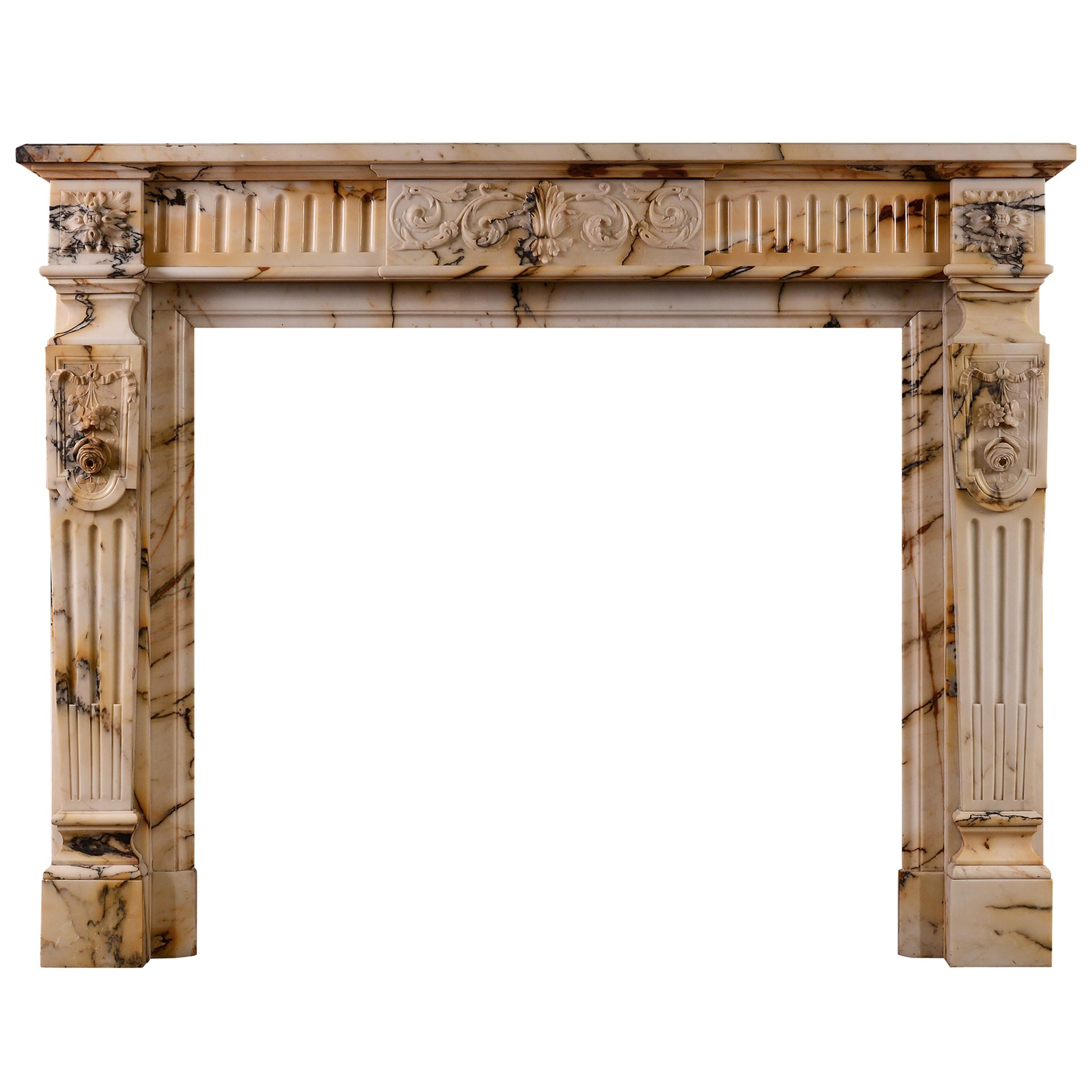 French Louis XVI Style Pavonazzo Marble Antique Fireplace