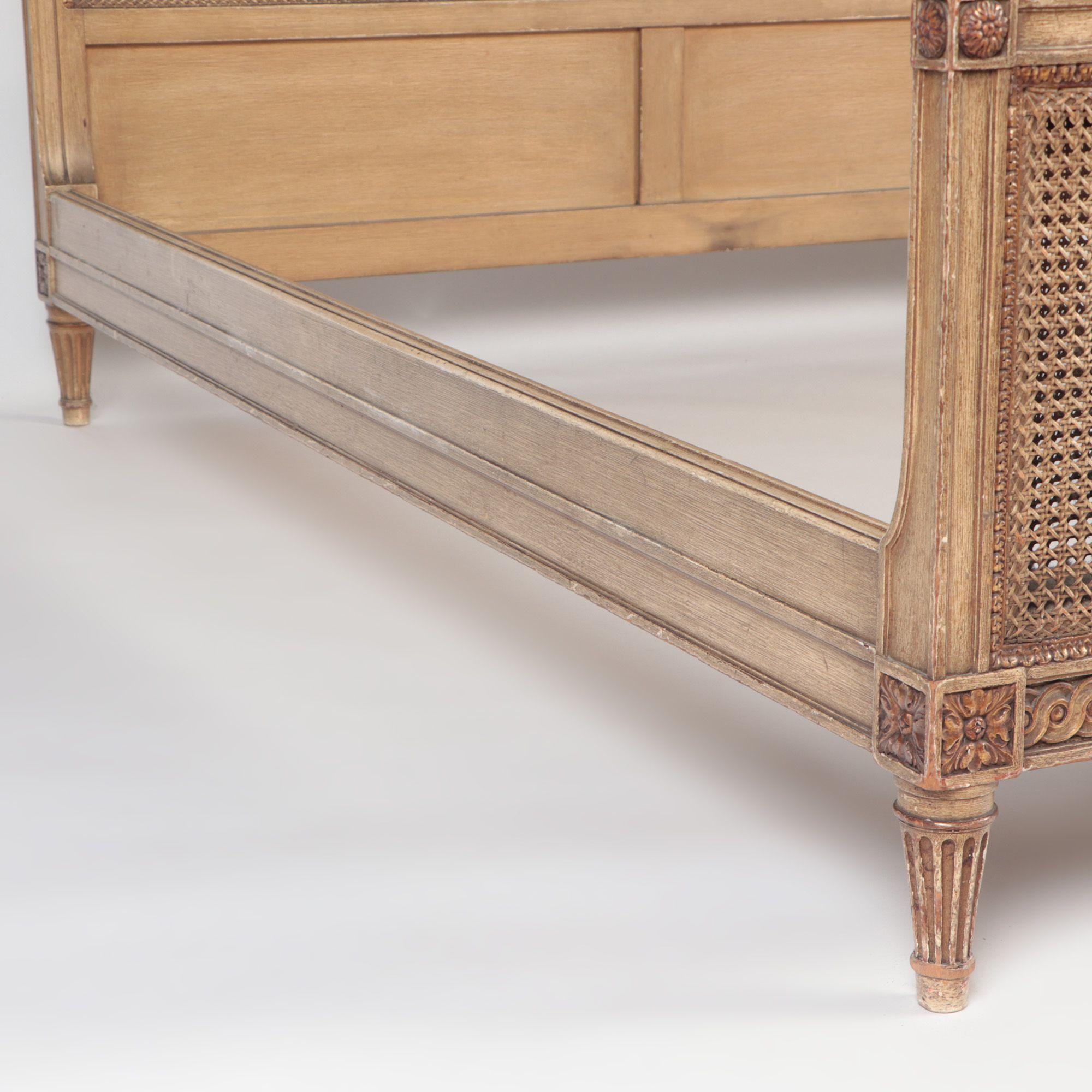 French Louis XVI Style Queen Size Bed with Cane, circa 1950 In Good Condition In Philadelphia, PA
