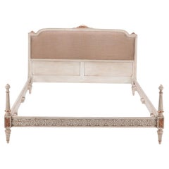 French Louis XVI Style Queen Size Painted and Carved Bed, circa 1940