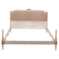 Vintage French Louis XVI Style Queen Size Painted and Carved Bed, circa 1940