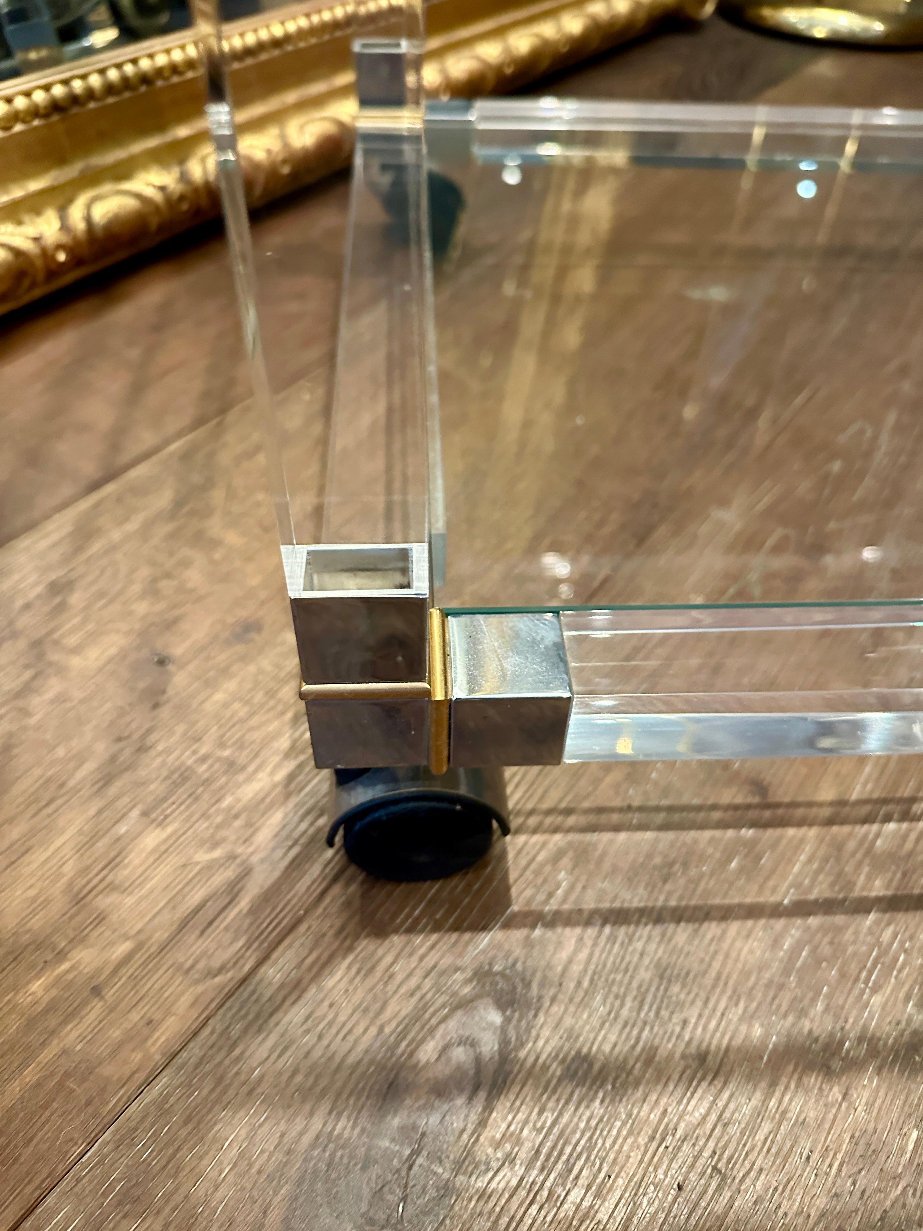A French Lucite Chrome and Brass Bar Cart 4