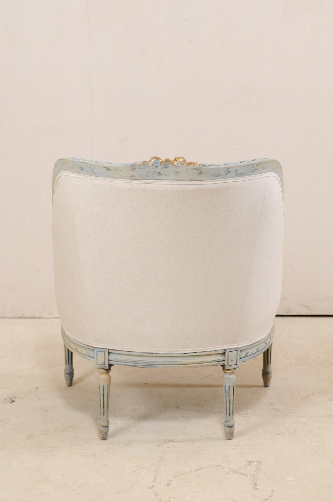 French Luois XVI Style Upholstered Barrel Bergere Chair 3