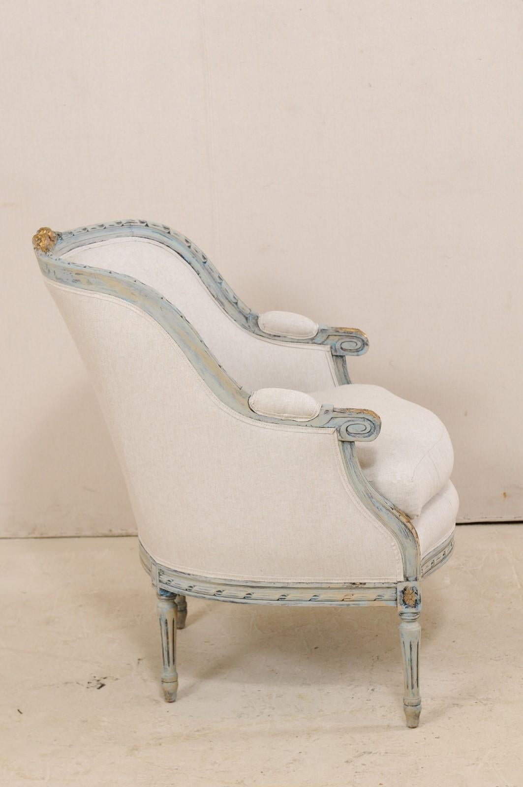 20th Century French Luois XVI Style Upholstered Barrel Bergere Chair