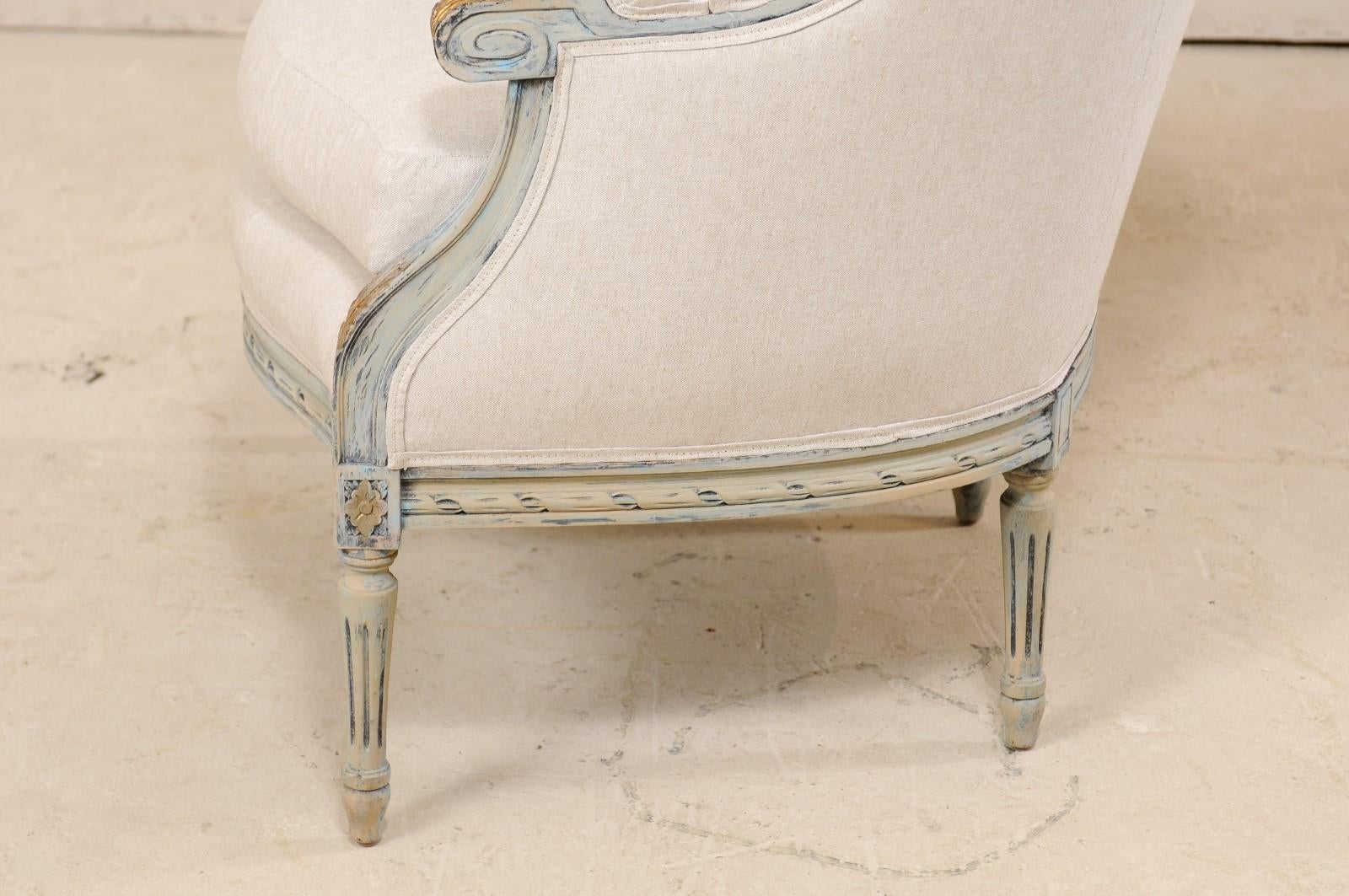 French Luois XVI Style Upholstered Barrel Bergere Chair 1
