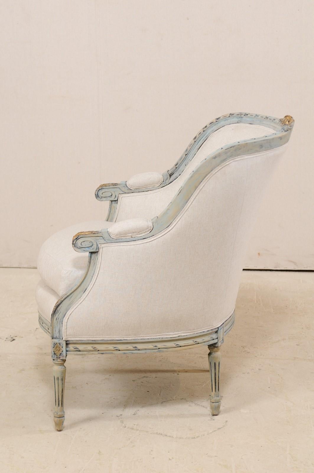French Luois XVI Style Upholstered Barrel Bergere Chair 2