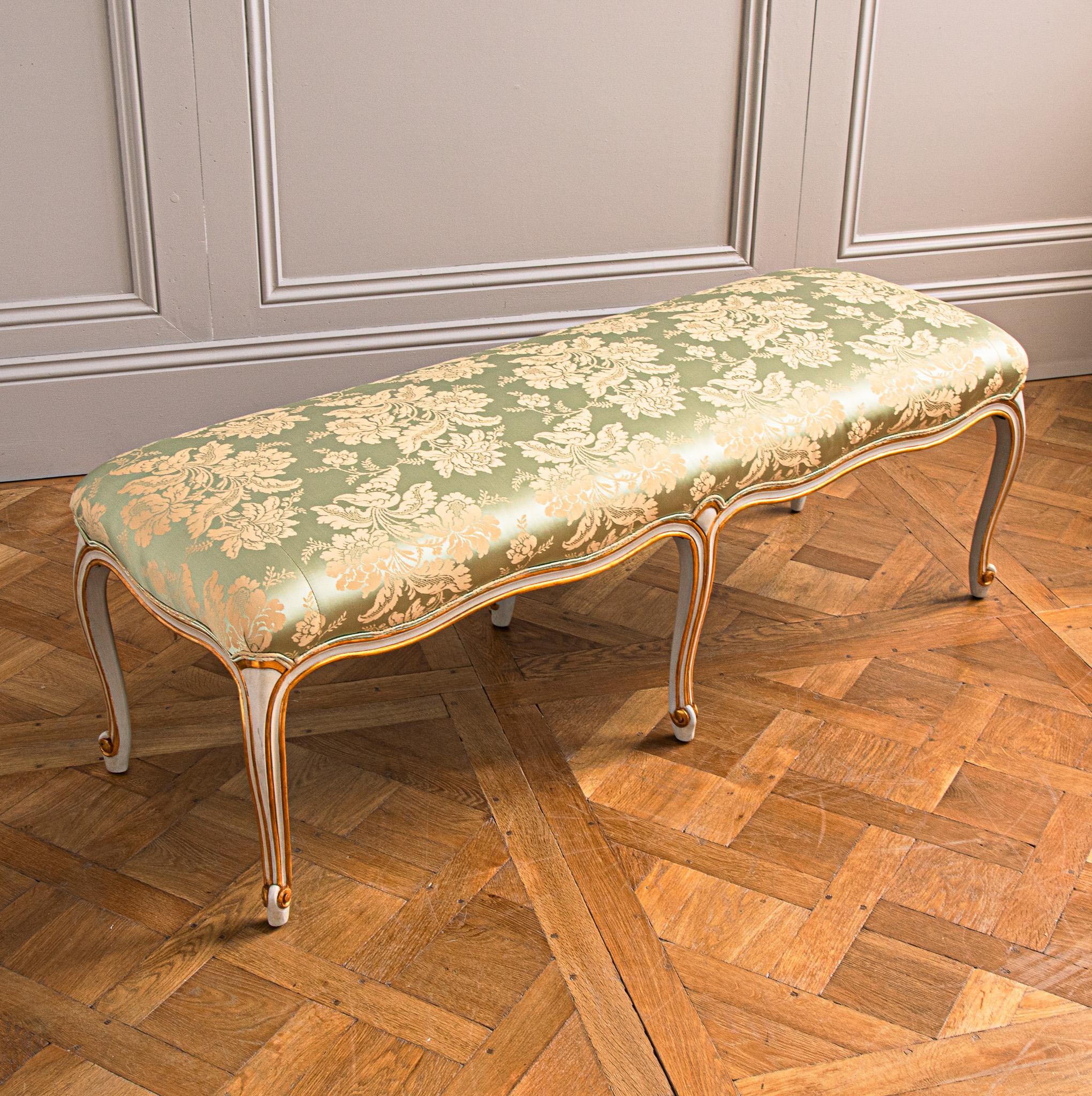 British A French LXV Style Giltwood & Painted Bench Hand Made By La Maison London For Sale