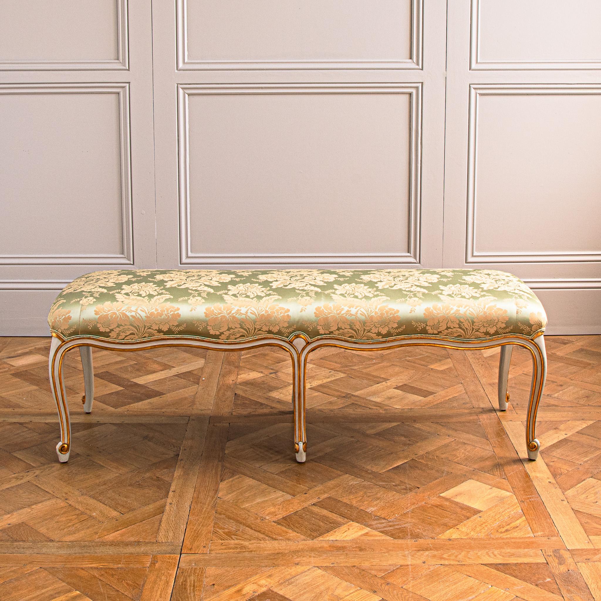 Upholstery A French LXV Style Giltwood & Painted Bench Hand Made By La Maison London For Sale