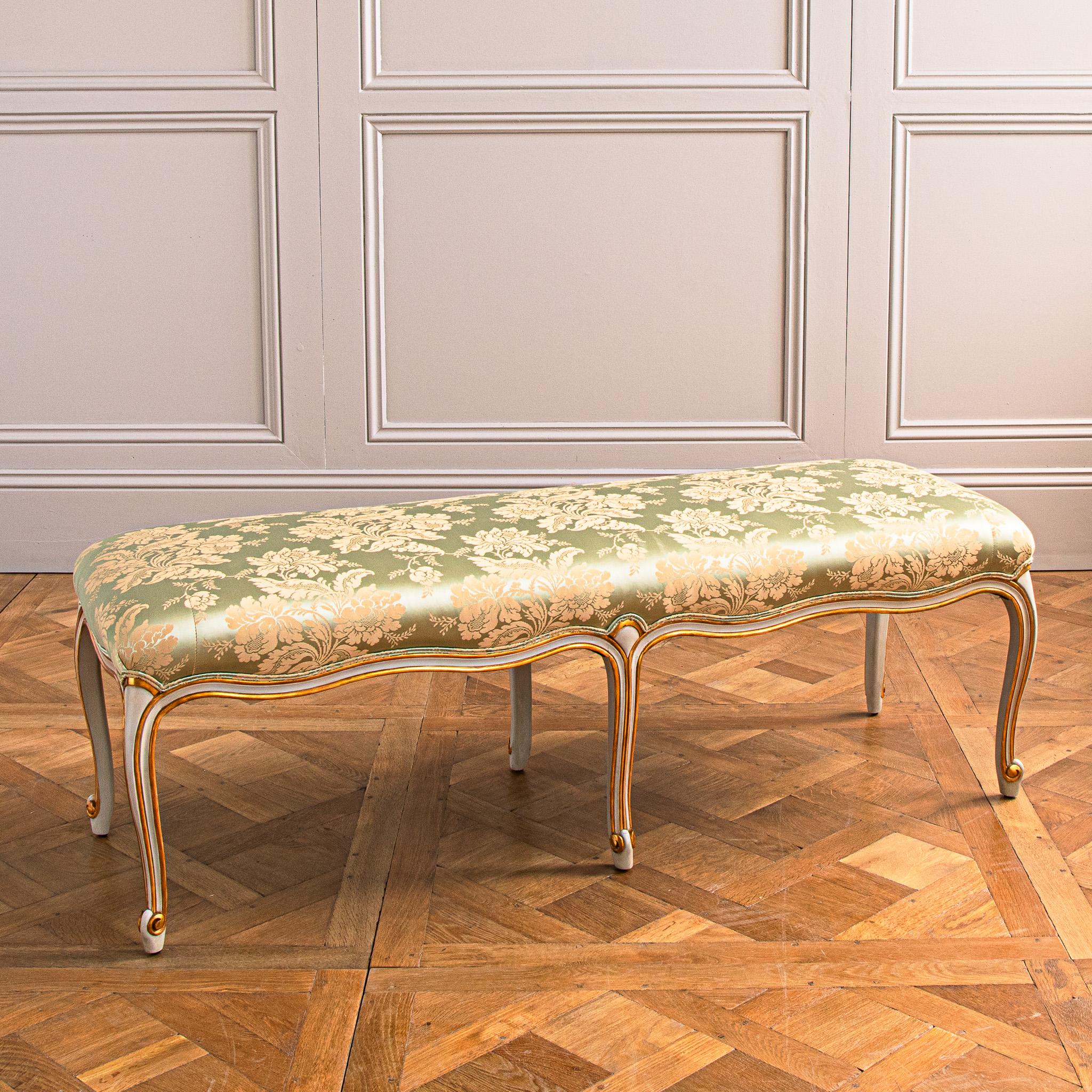 A French LXV Style Giltwood & Painted Bench Hand Made By La Maison London For Sale 2