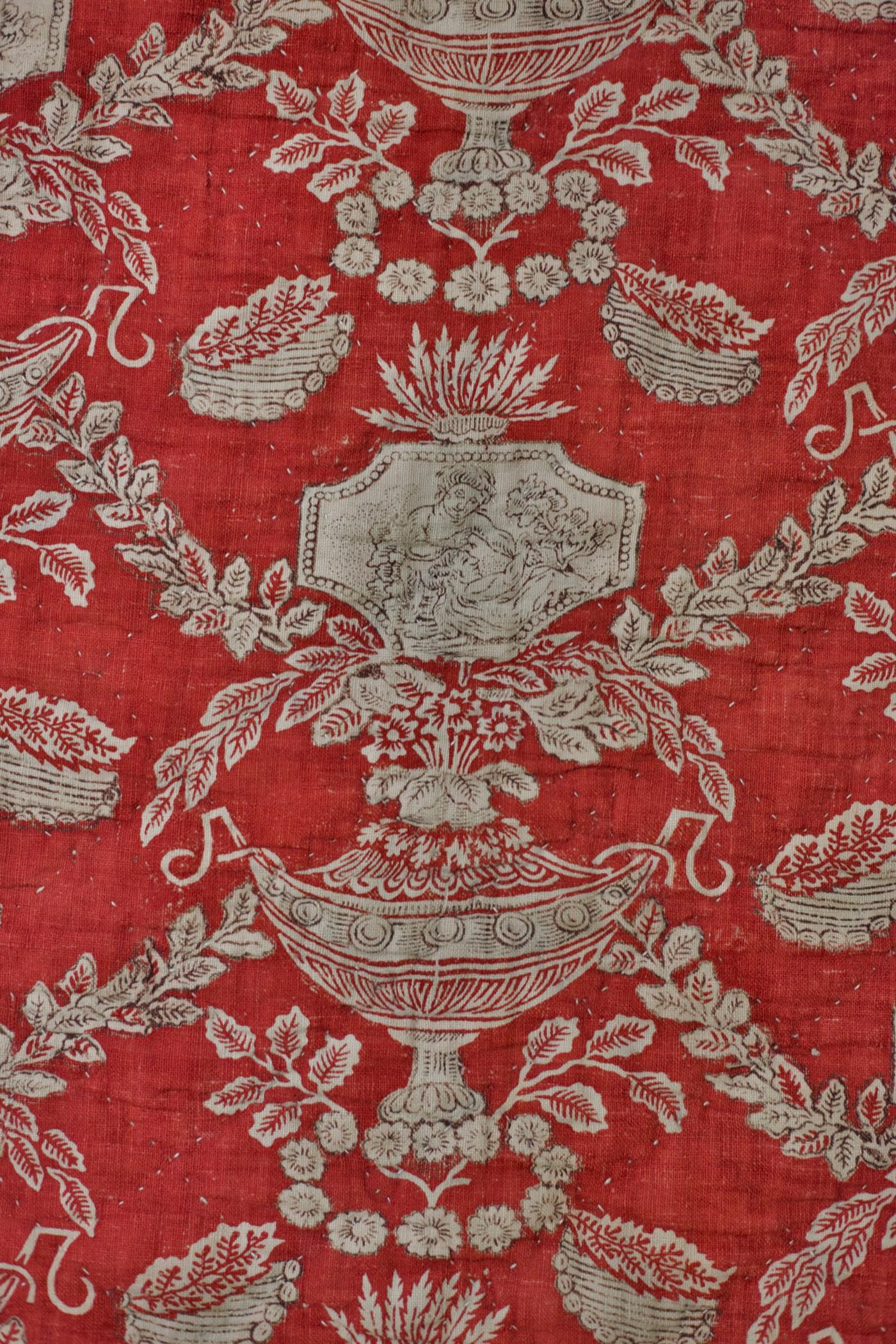 Brown A French Madder Printed Cotton quilt with Neoclassical decor - Circa 1785/1800