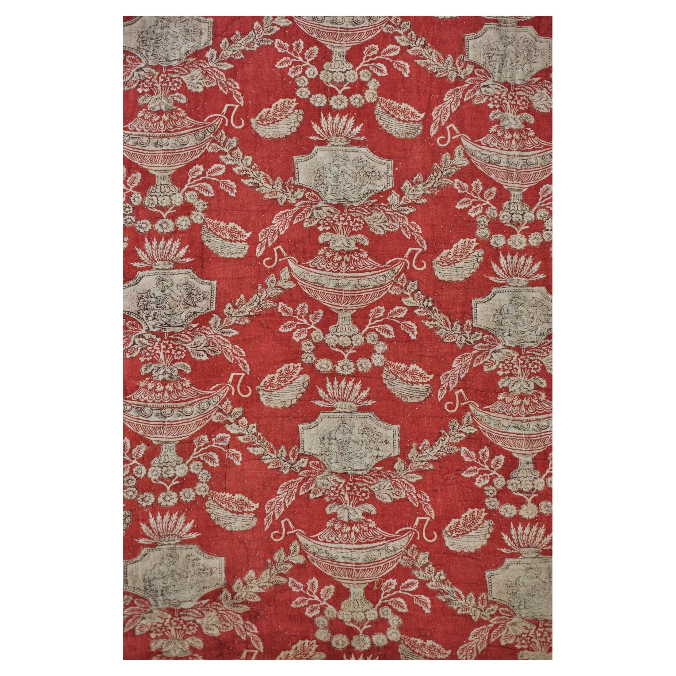 A French Madder Printed Cotton quilt with Neoclassical decor - Circa 1785/1800