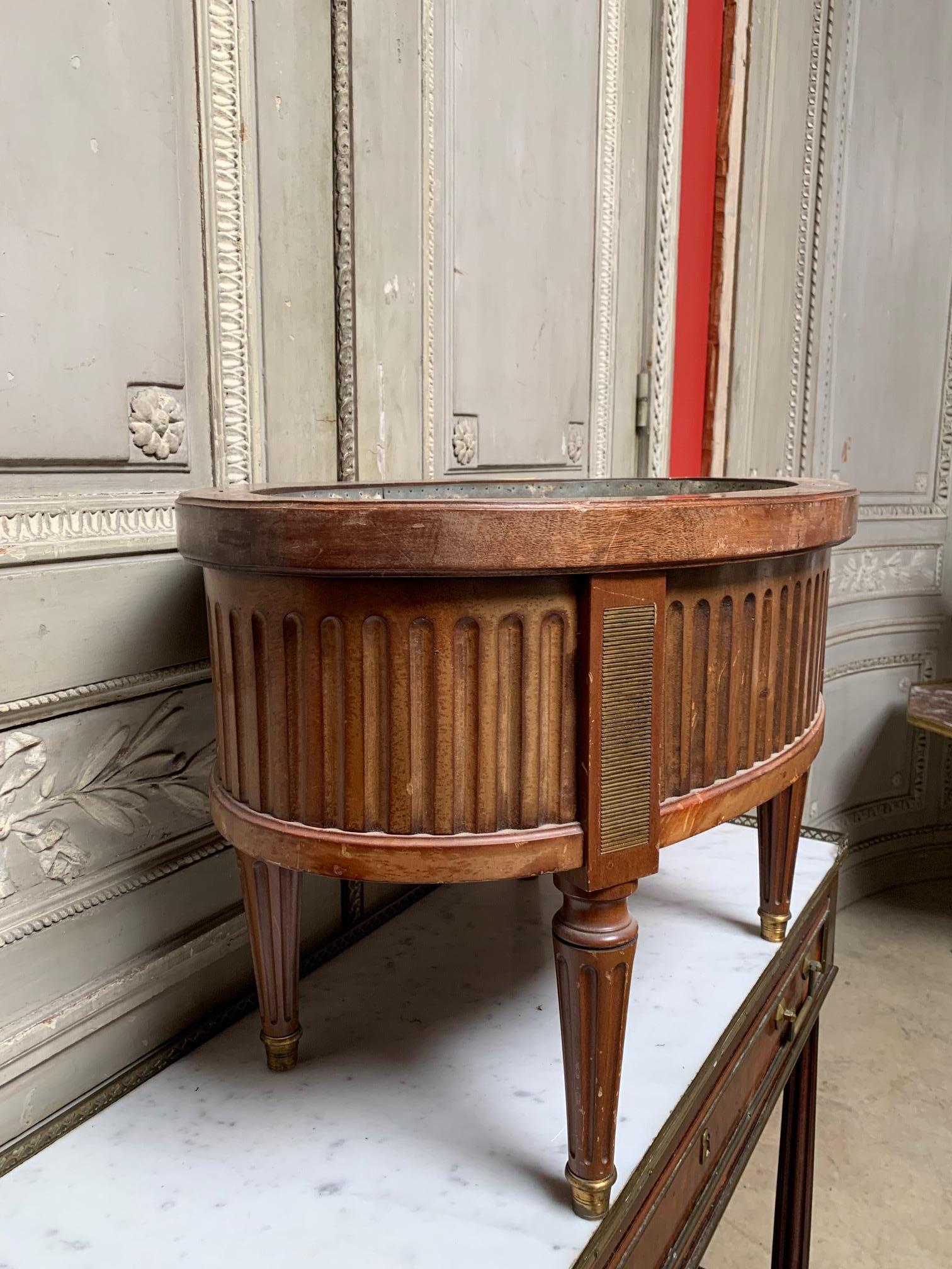 20th Century French 19th Century Mahogany and Brass Louis XVI Style Oval Jardinière 