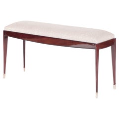 French Mahogany Upholstered Bench with Silvered Mounts circa 1930