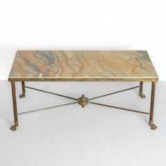A French Marble and Brass Coffee Table Lion paw Feet Maison Baguès