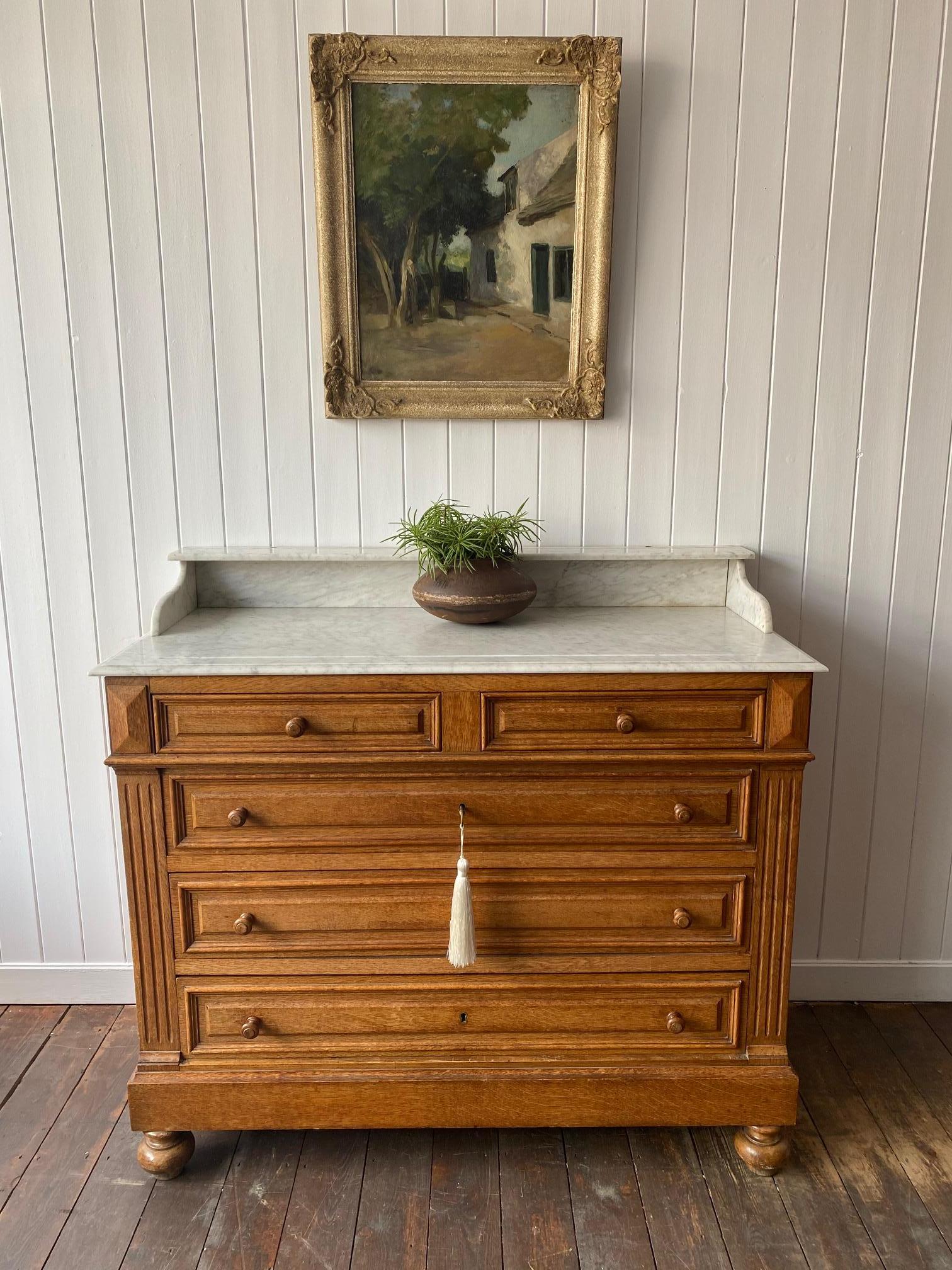 Early 20th Century French Marble and Oak Dressing Chest, circa 1900