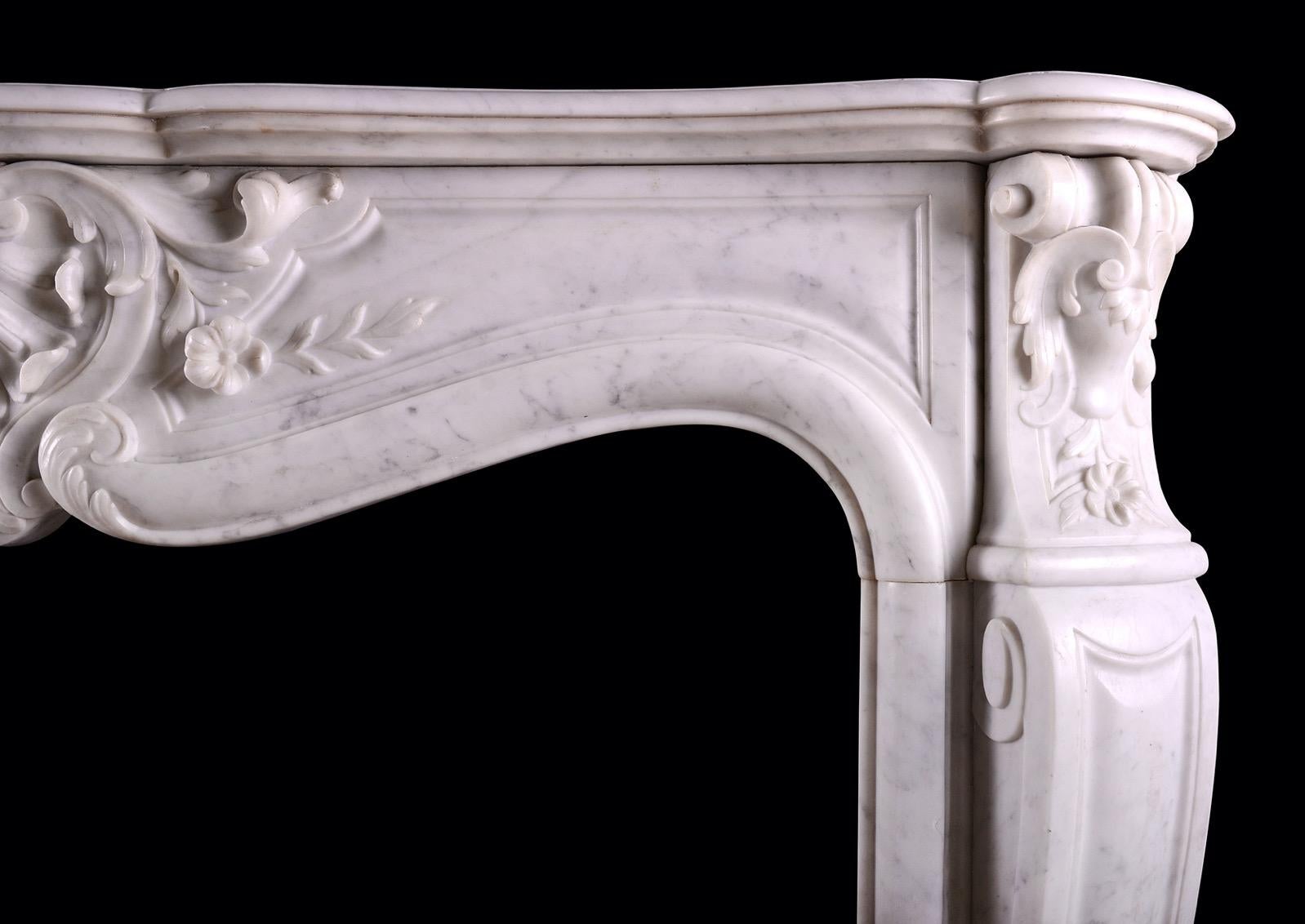 Louis XV A French Marble Fireplace in Carrara Marble