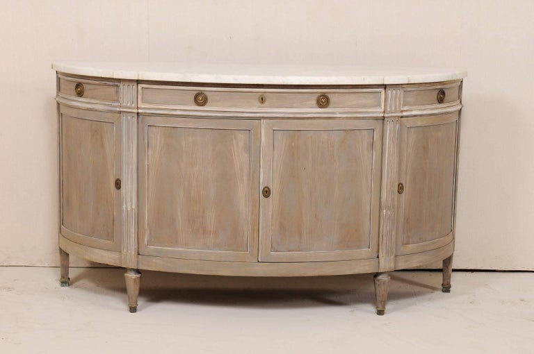 French Marble-Top and Carved Wood Demilune Cabinet ...