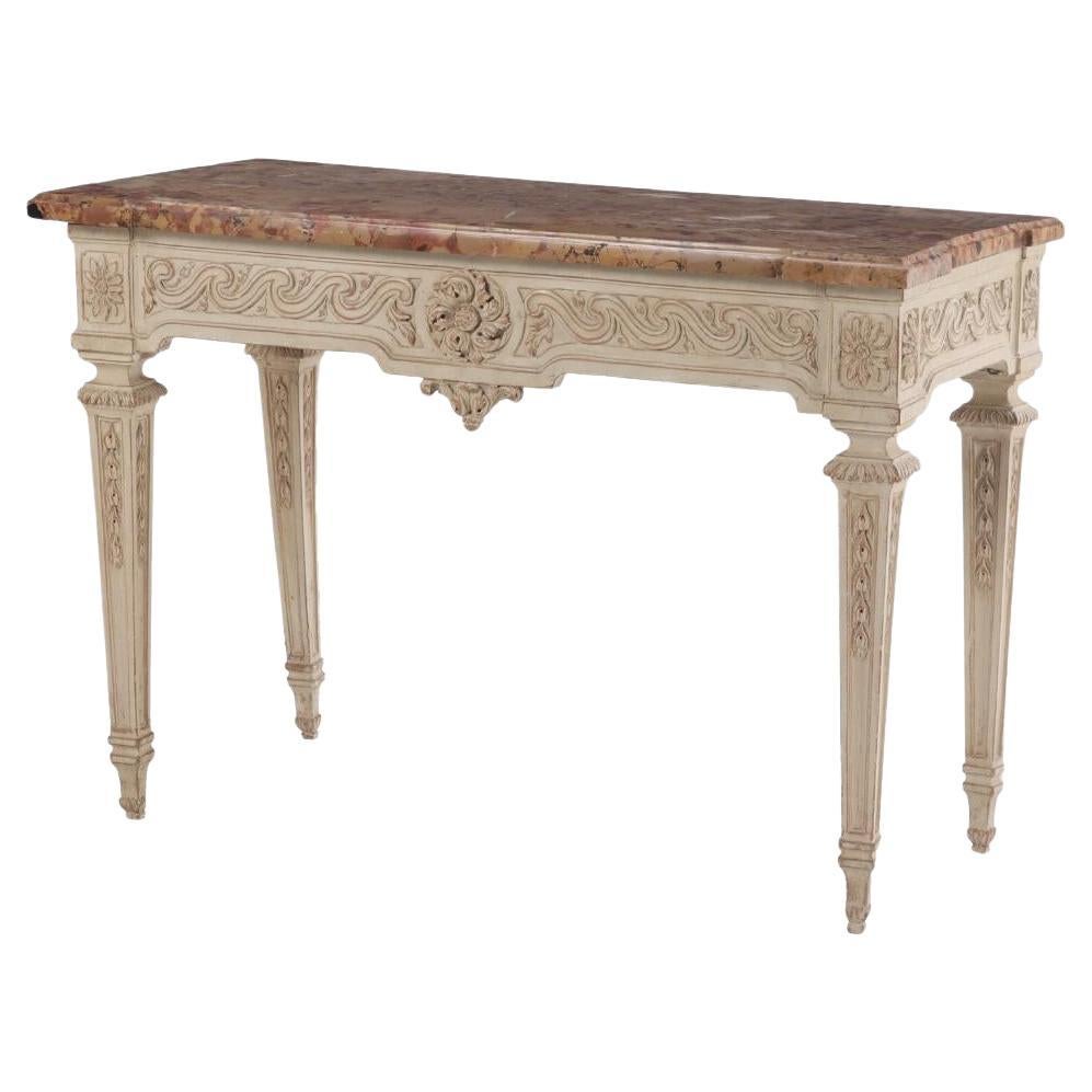 Consolle francese con piano in marmo e legno dipinto, 18° C. in vendita