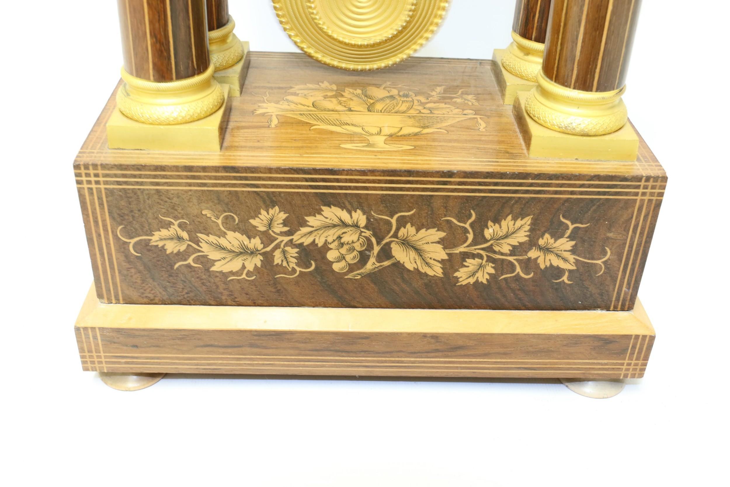 French Marquetry and Ormolu Mounted 14 Day Striking Portico Clock, circa 1830 For Sale 12