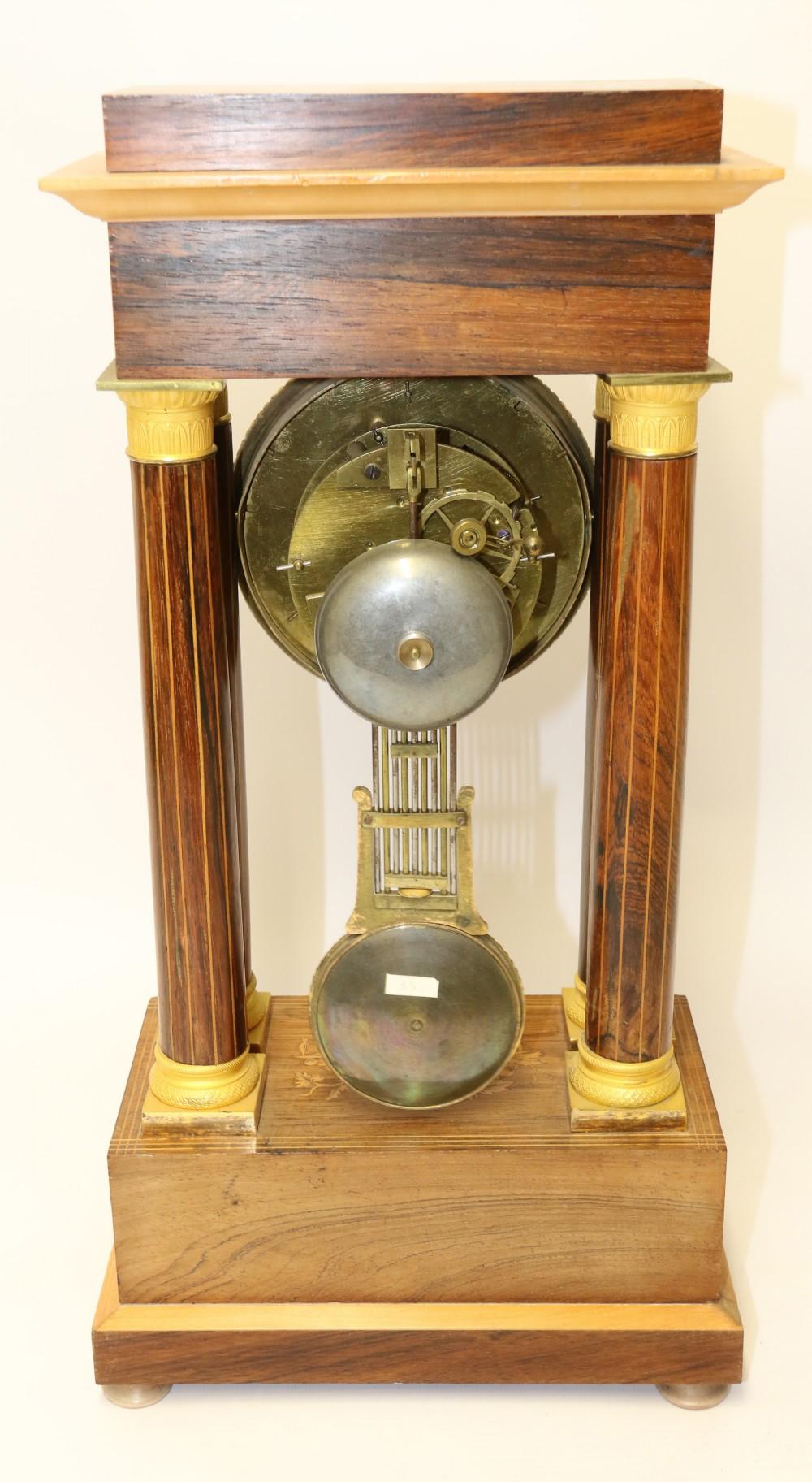 French Marquetry and Ormolu Mounted 14 Day Striking Portico Clock, circa 1830 For Sale 1