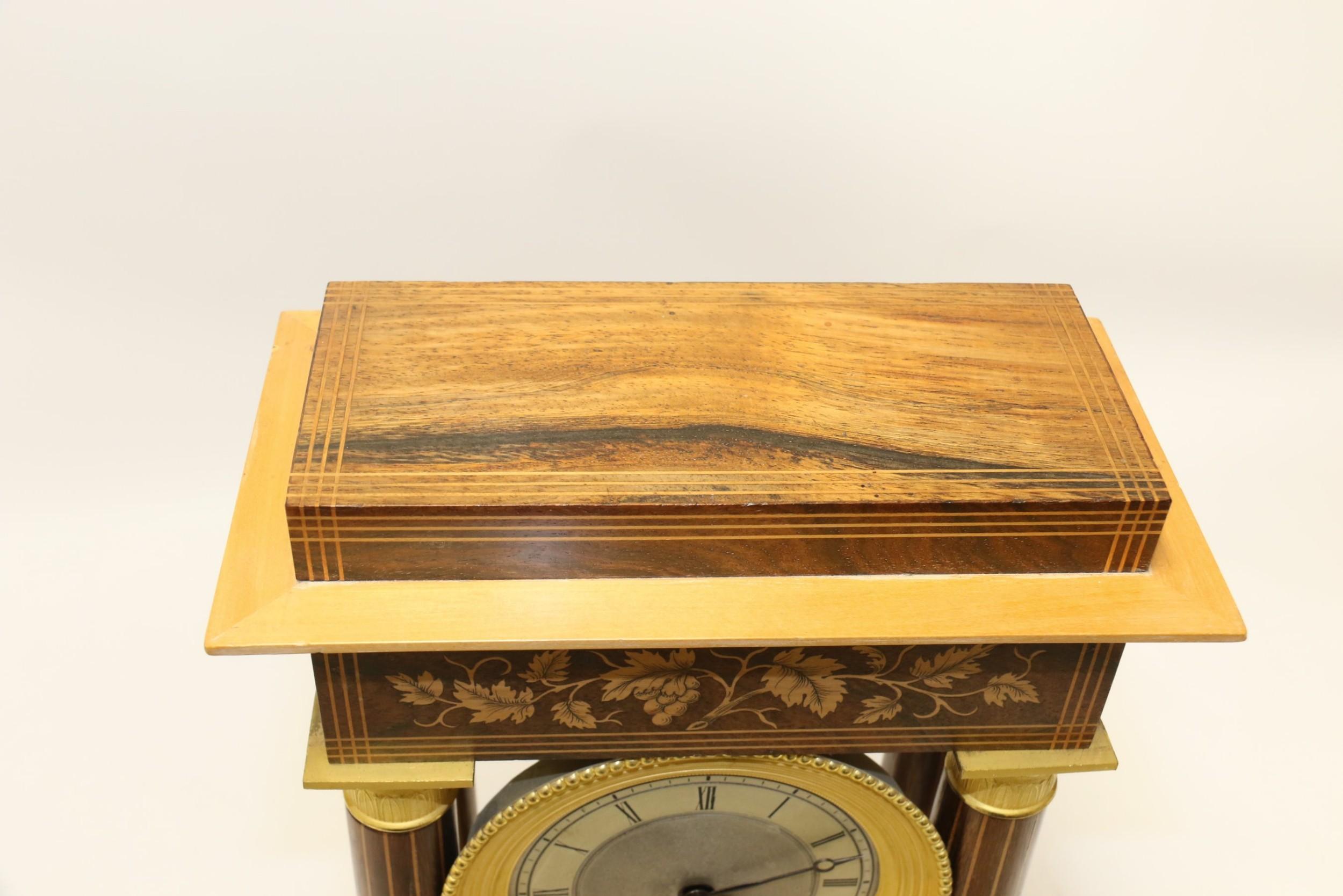 French Marquetry and Ormolu Mounted 14 Day Striking Portico Clock, circa 1830 For Sale 4