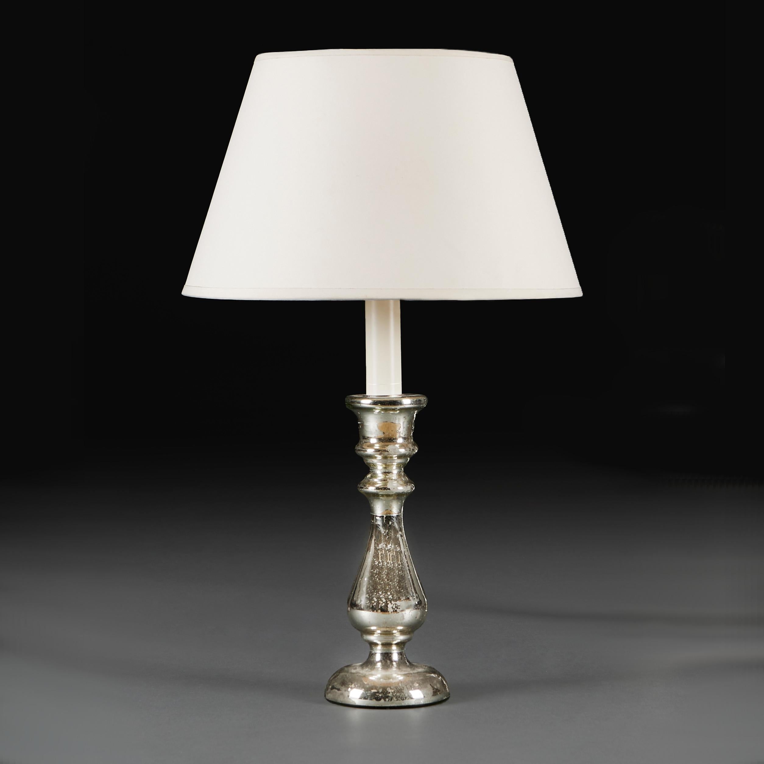 Lámpara de mesa francesa con candelabro de vidrio de mercurio, plateada en Bueno estado para la venta en London, GB