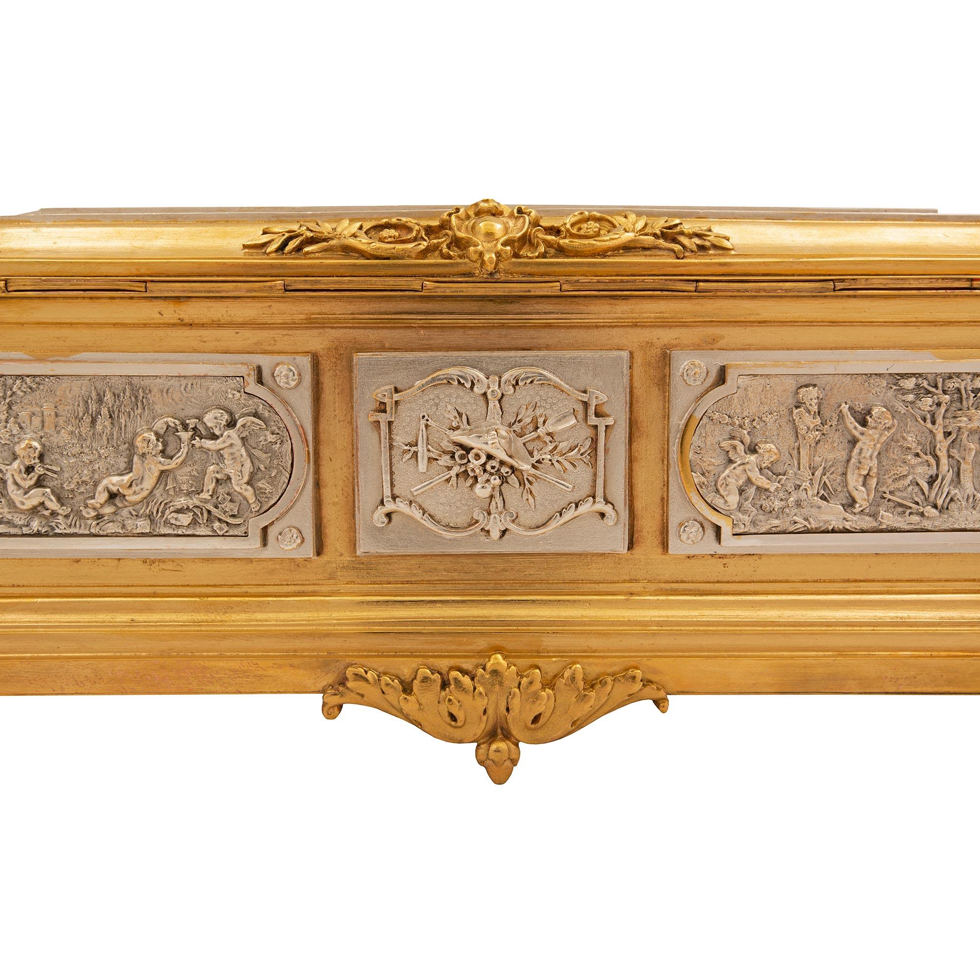 French Mid-19th Century Louis XVI Style Jewelry Box in Ormolu & Silvered Bronze 1