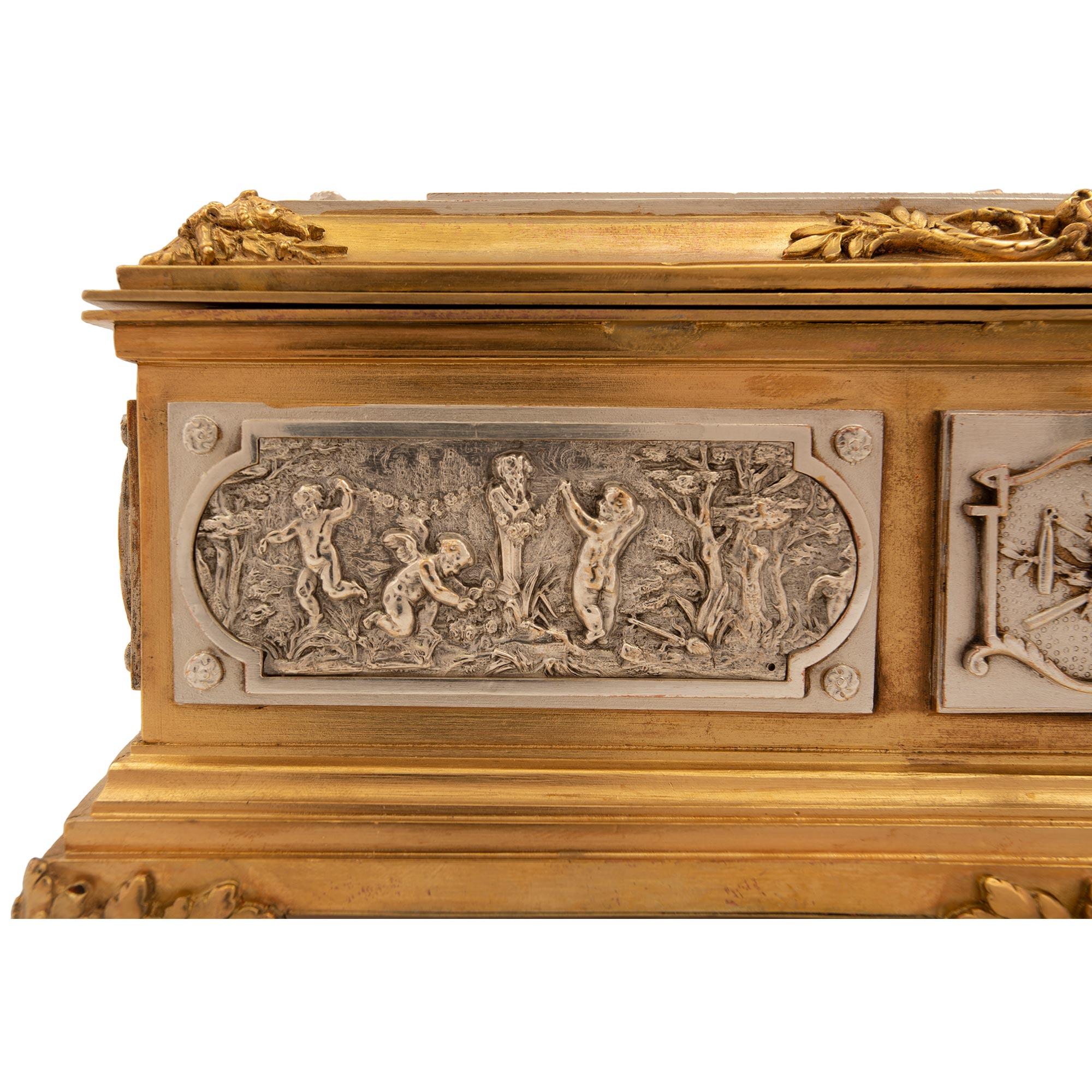 French Mid-19th Century Louis XVI Style Jewelry Box in Ormolu & Silvered Bronze 2