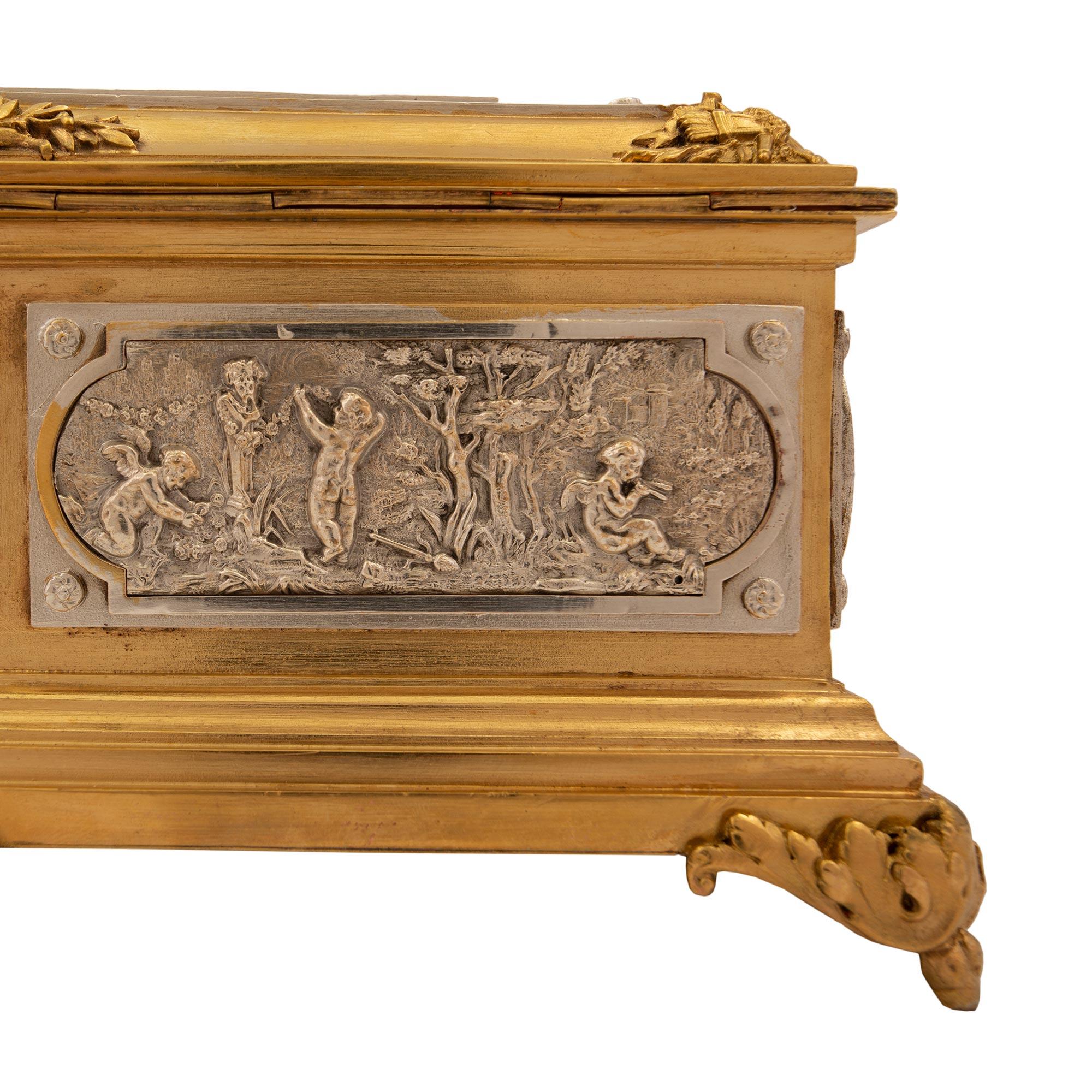 French Mid-19th Century Louis XVI Style Jewelry Box in Ormolu & Silvered Bronze 3
