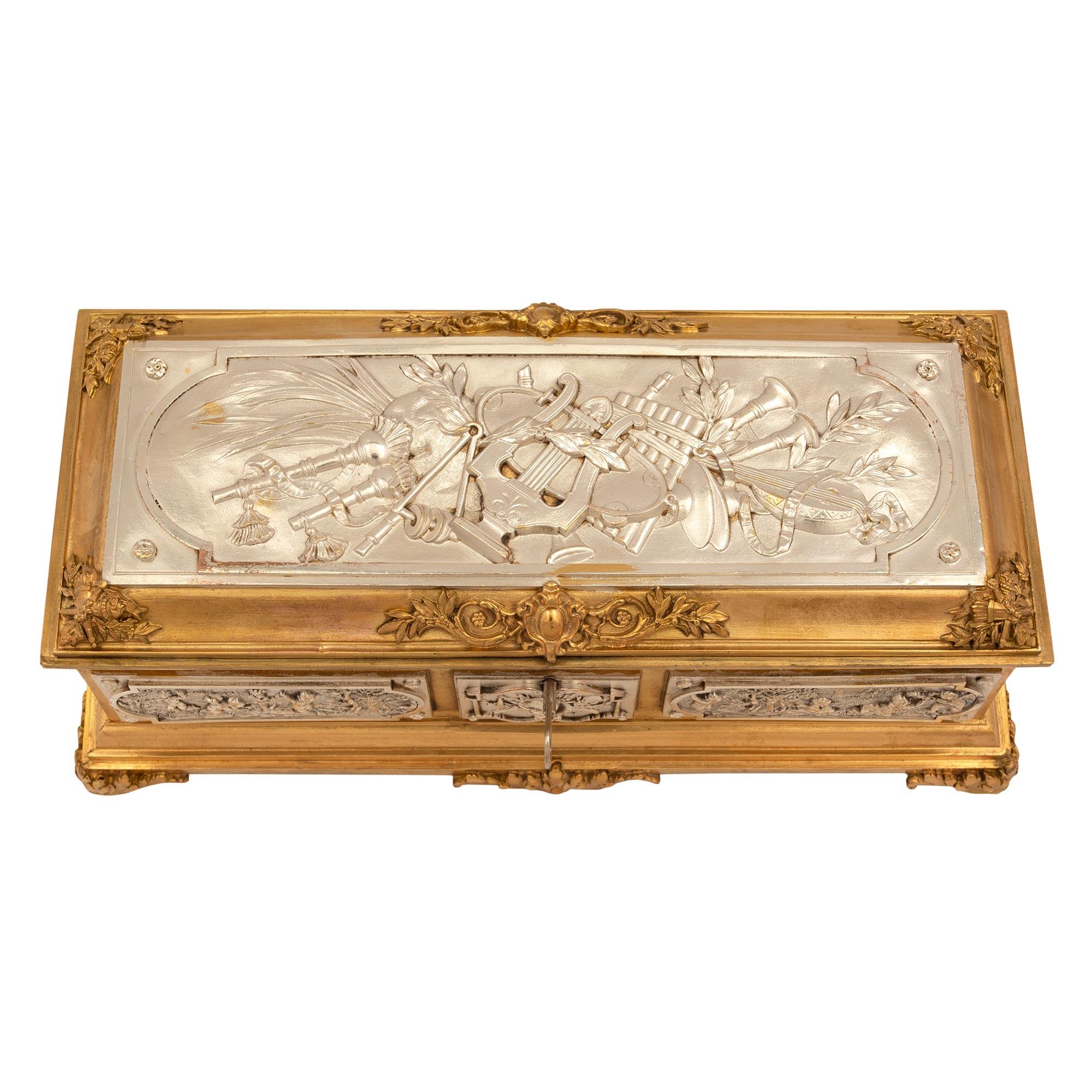 French Mid-19th Century Louis XVI Style Jewelry Box in Ormolu & Silvered Bronze 5