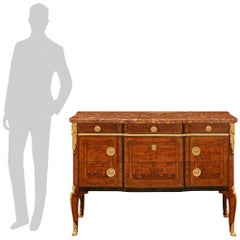 A French mid 19th century Transitional st. Tulipwood, Charmwood, Ormolu and marb