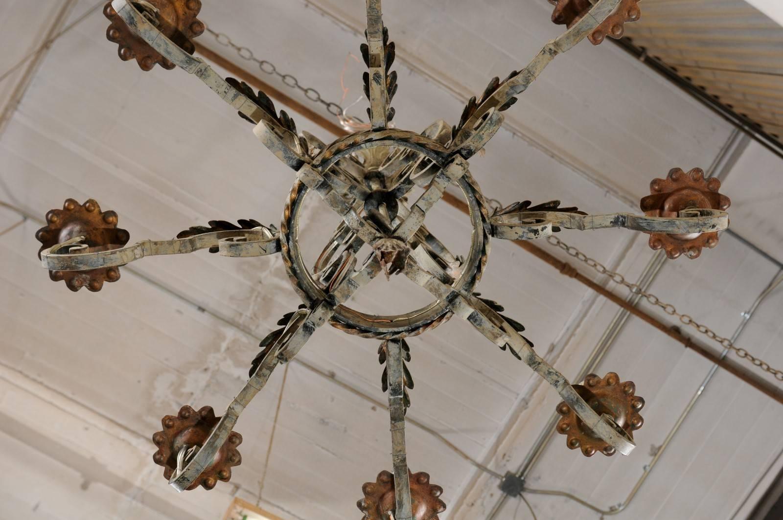 French Painted Iron Chandelier in a Scroll & Acanthus Leaf Motif, Rewired for US For Sale 1
