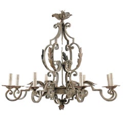 French Painted Iron Chandelier with Scroll and Acanthus Leaf Motifs