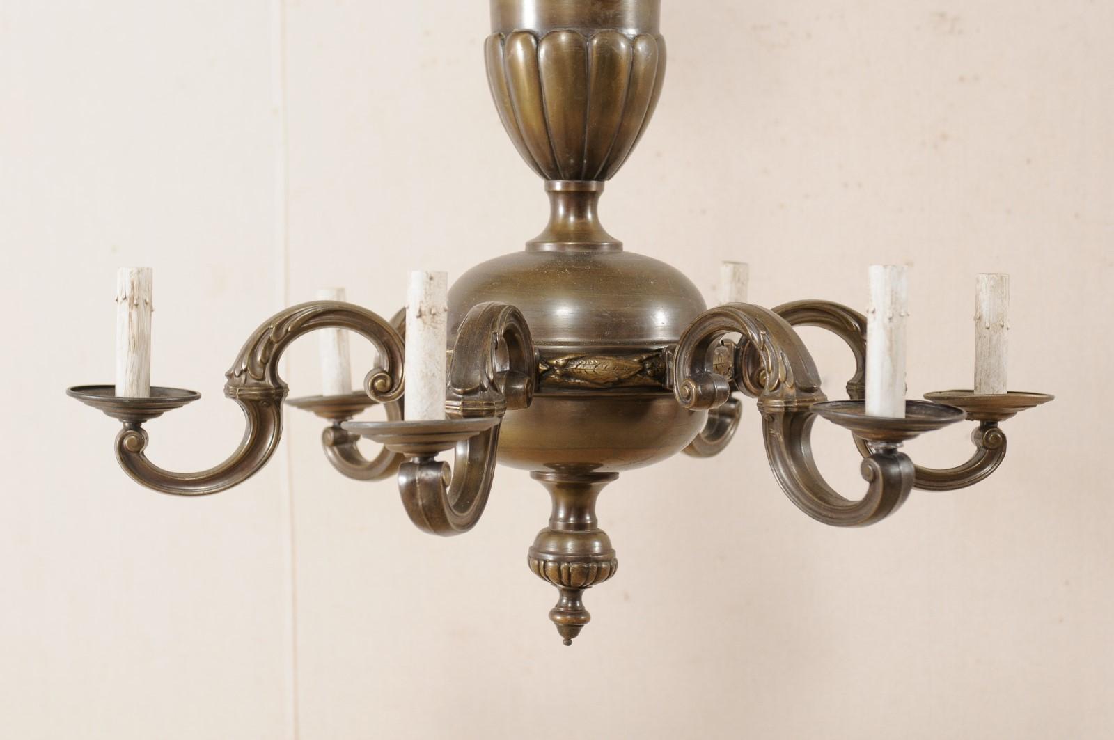 French Mid-20th Century Bronze Chandelier with Six Lights For Sale 6