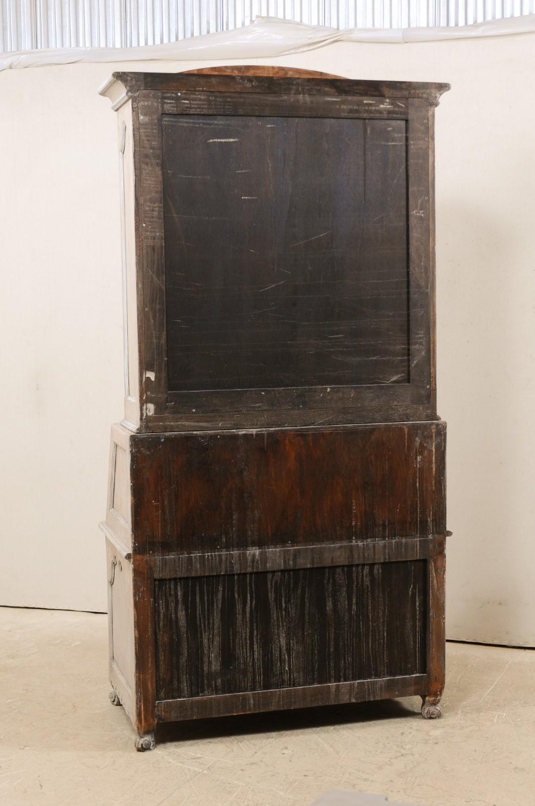 French Mid-20th Century Secretary Curio Cabinet with Drop Front Writing Desk 4