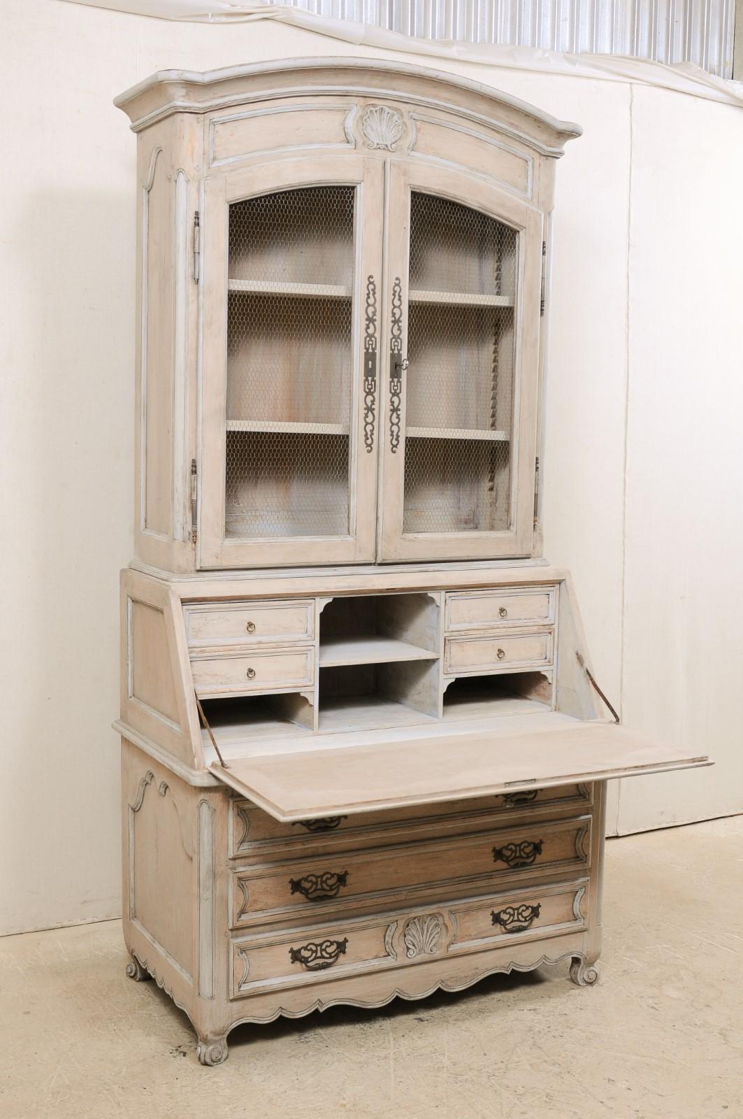 French Mid-20th Century Secretary Curio Cabinet with Drop Front Writing Desk In Good Condition In Atlanta, GA