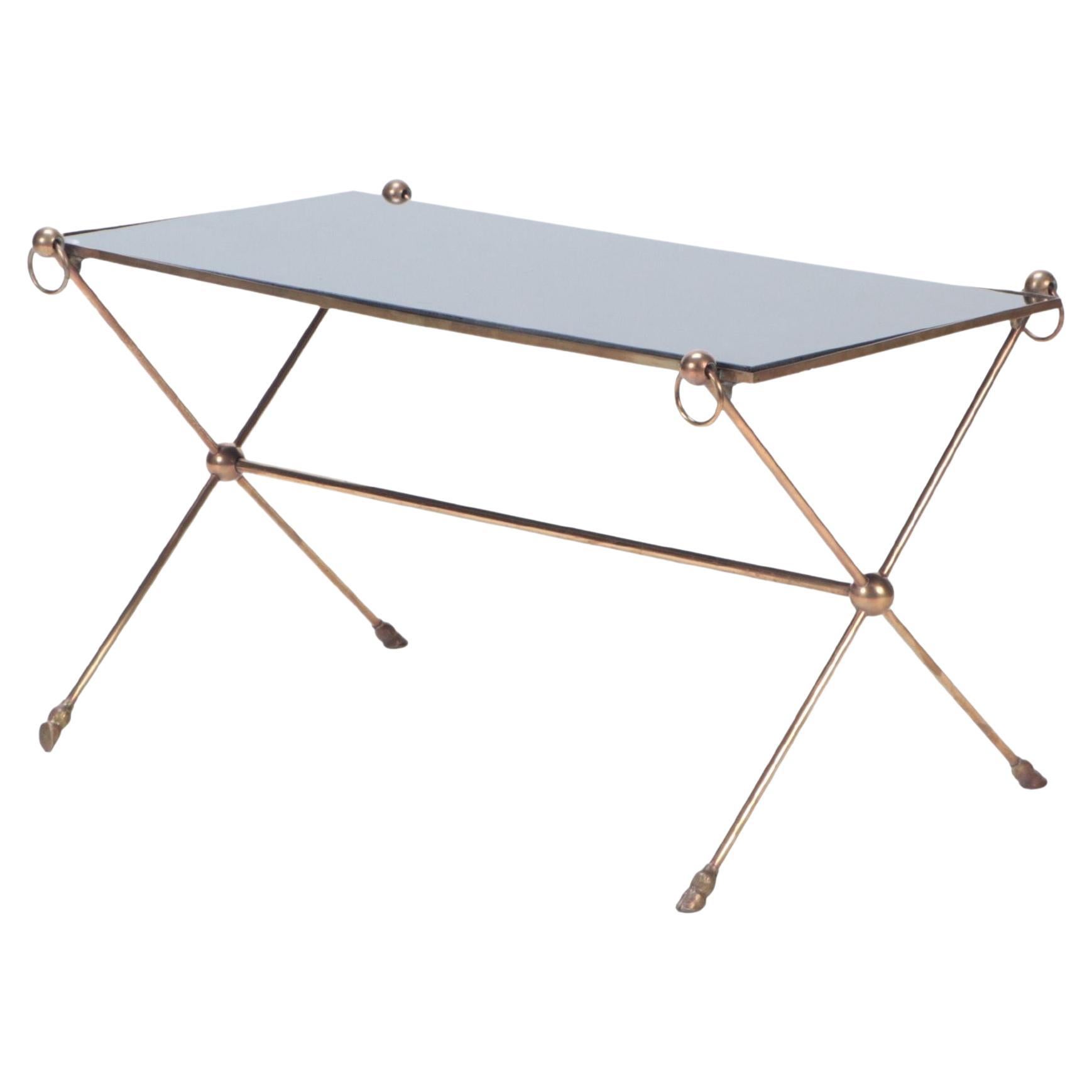 French Mid Century Brass Opaline Coffee Table, circa 1950 For Sale