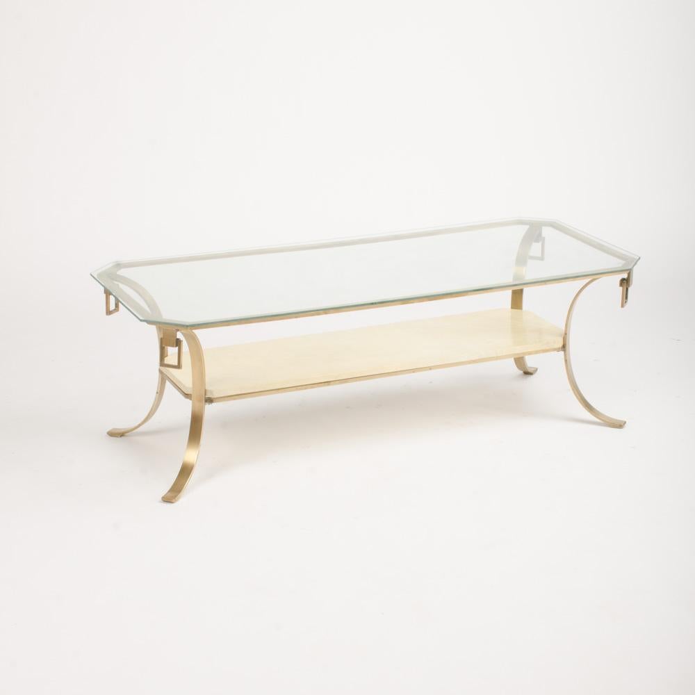 Mid-Century Modern French Mid-Century Bronze and Parchment Coffee Table in the Manner of Jean-Mic