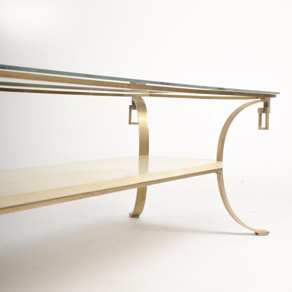 Mid-20th Century French Mid-Century Bronze and Parchment Coffee Table in the Manner of Jean-Mic