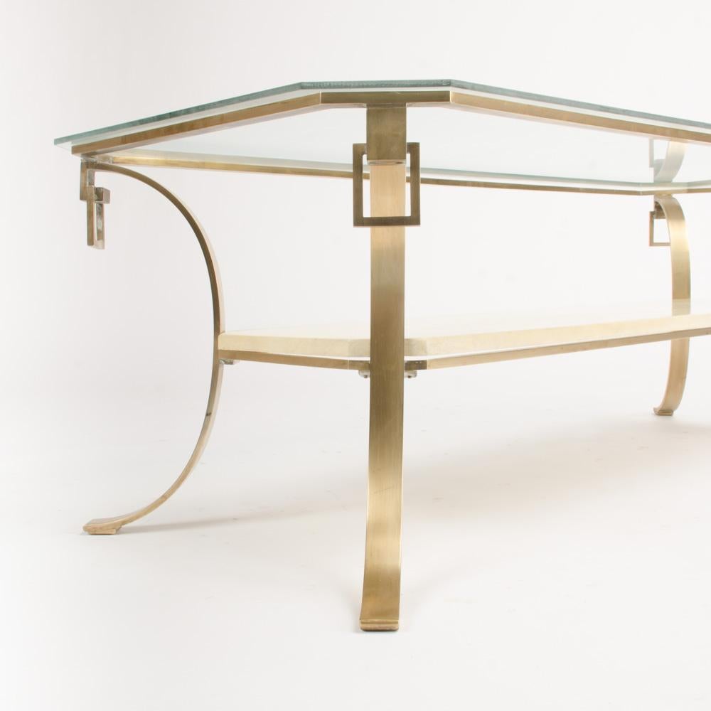 French Mid-Century Bronze and Parchment Coffee Table in the Manner of Jean-Mic 1