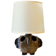 Vintage French Midcentury Ceramic Owl Table Lamp