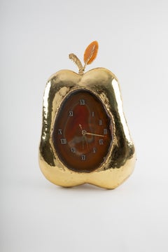 Französische Uhrenlampe aus der Mitte des Jahrhunderts aus vergoldetem Metall und Achat, Jacques Duval Brasseur